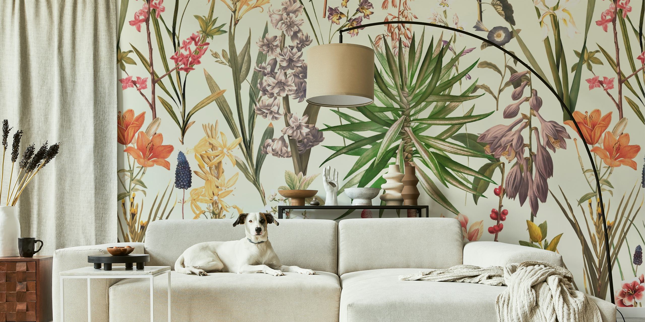 Tropical plants and flowers in various colors wallpaper