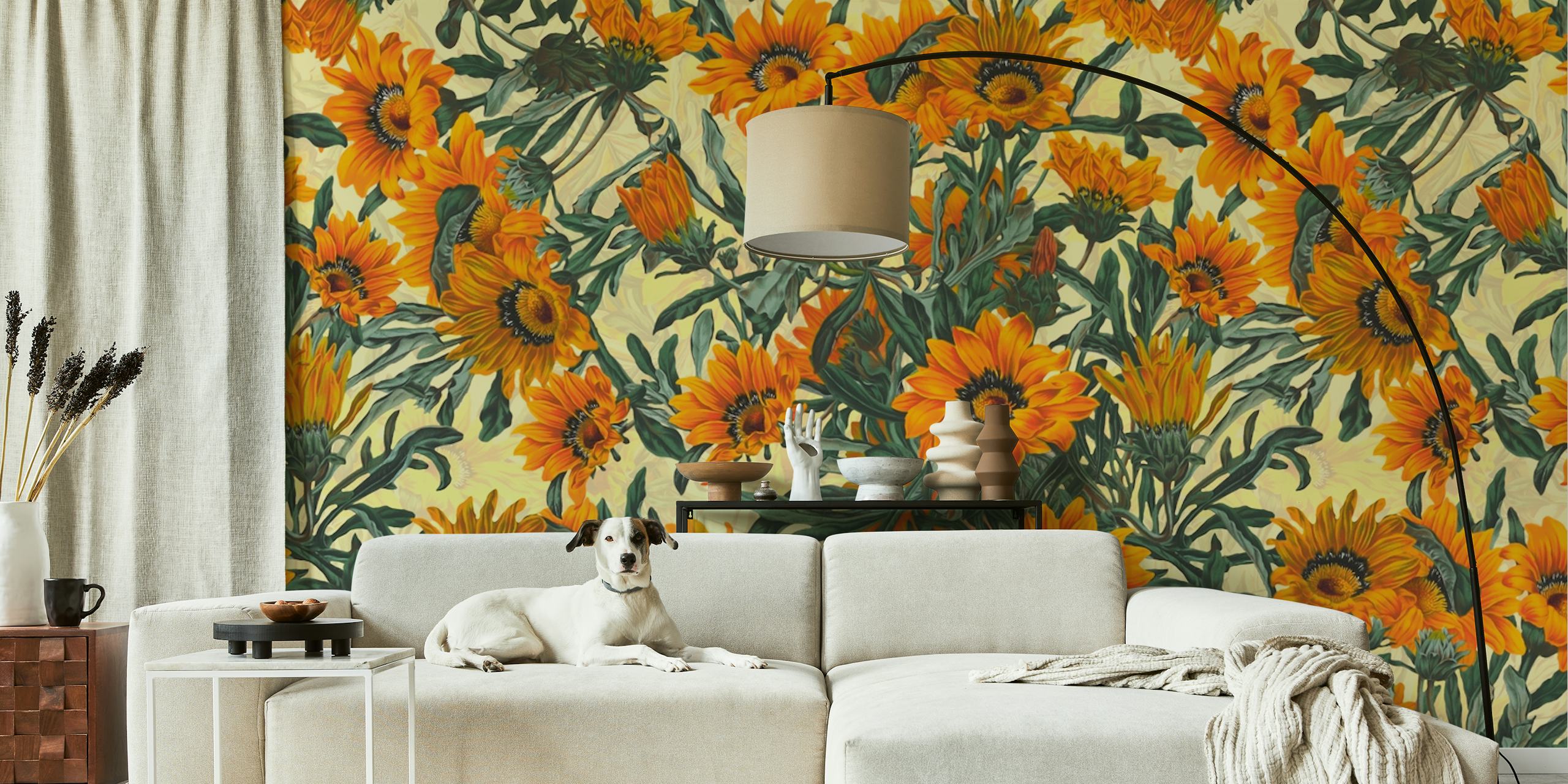 Summer Dreams Gazania floral wallpaper in a room