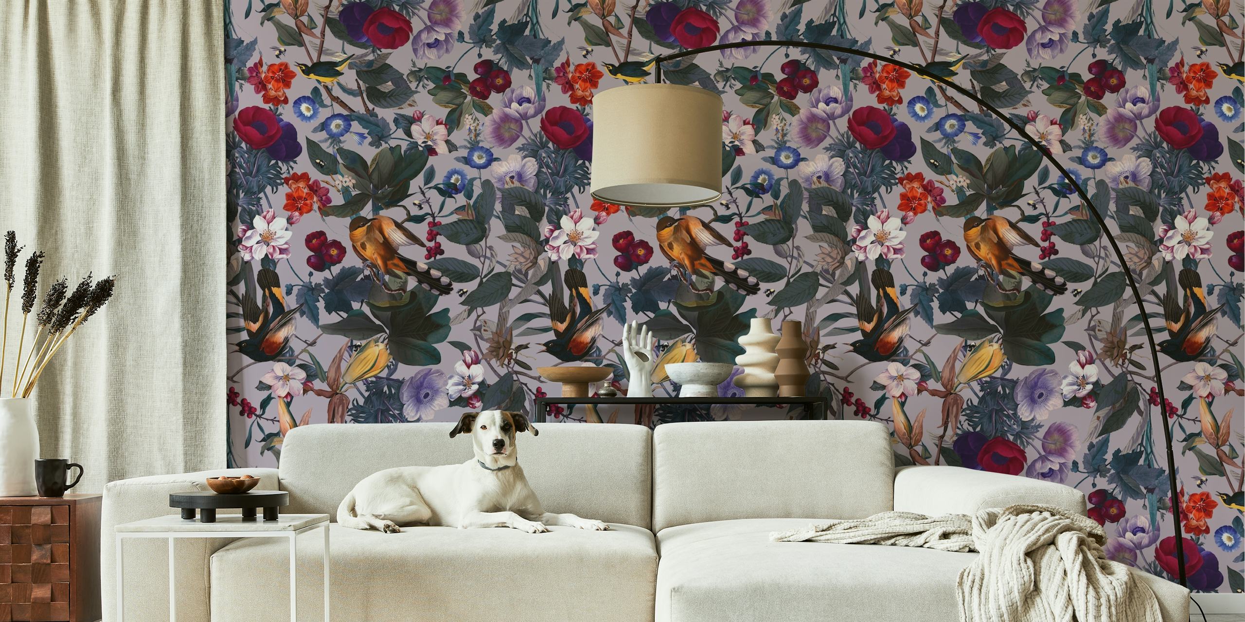 Floral and Birds XL ταπετσαρία σε ένα δωμάτιο