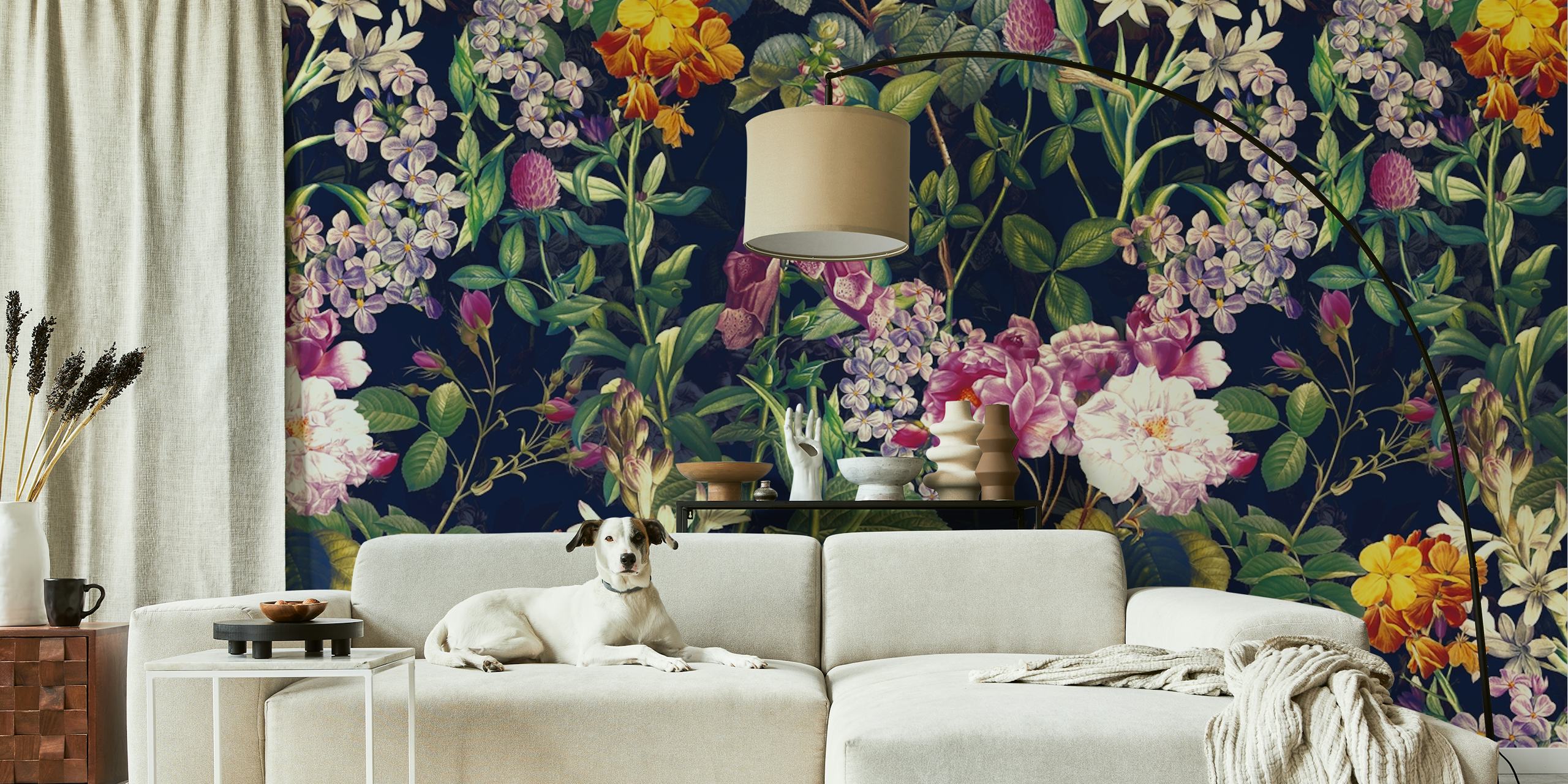 Midnight Forest VII floral wallpaper in a room