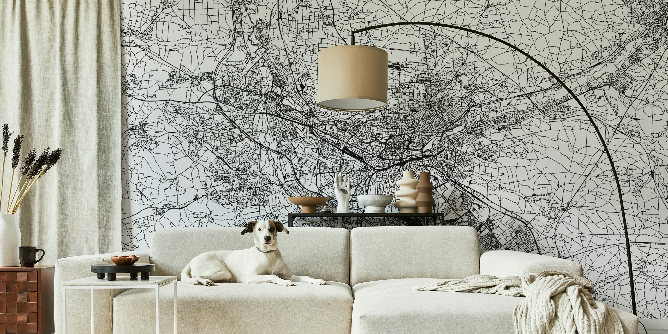 Nuremberg city map wall mural in black and white