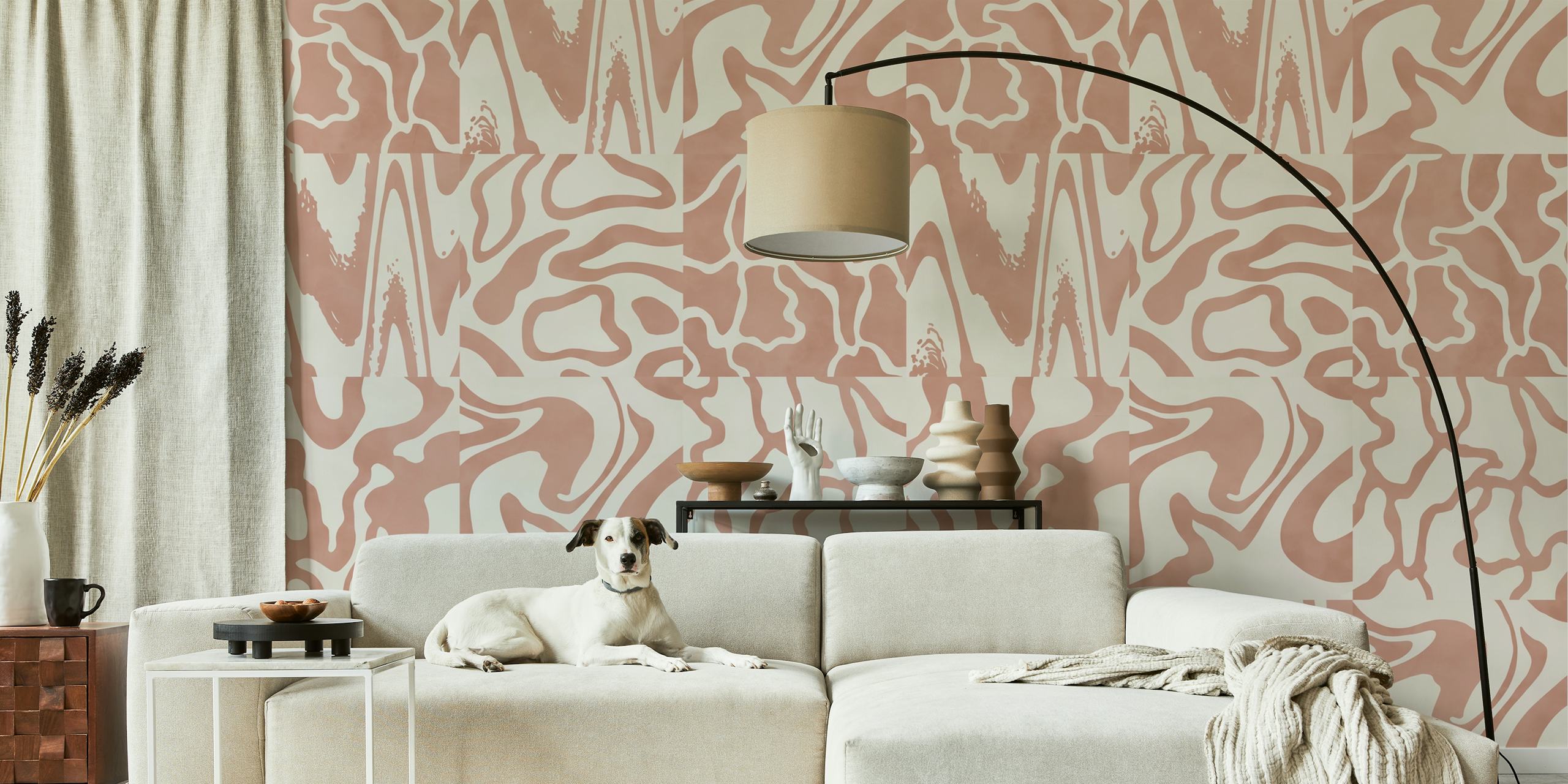 Modern pink and cream marble pattern wallpaper