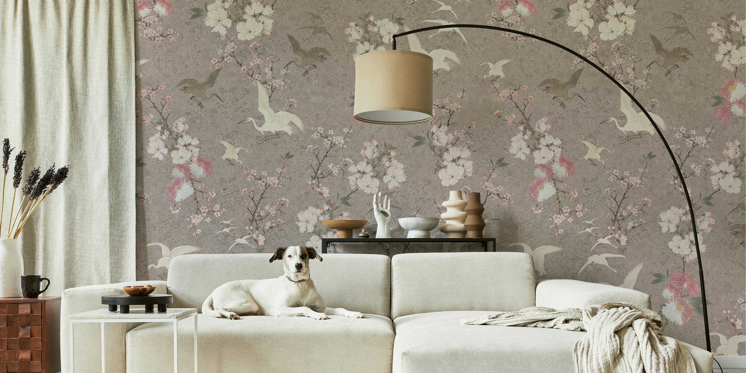 Vintage chinoiserie birds and blossoms tapeta