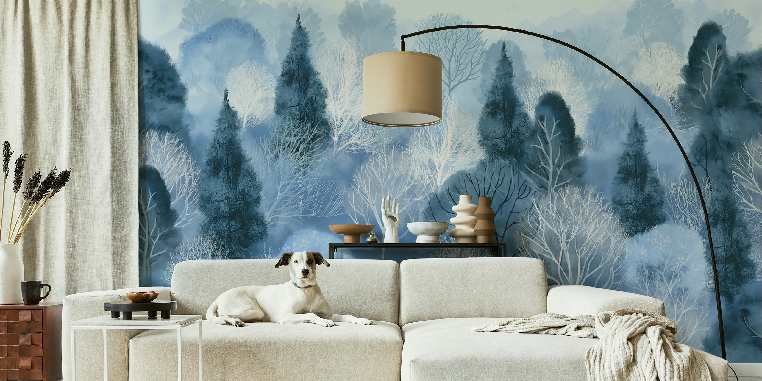 Ταπετσαρία Winter Blue Forest Serenity σε ένα δωμάτιο