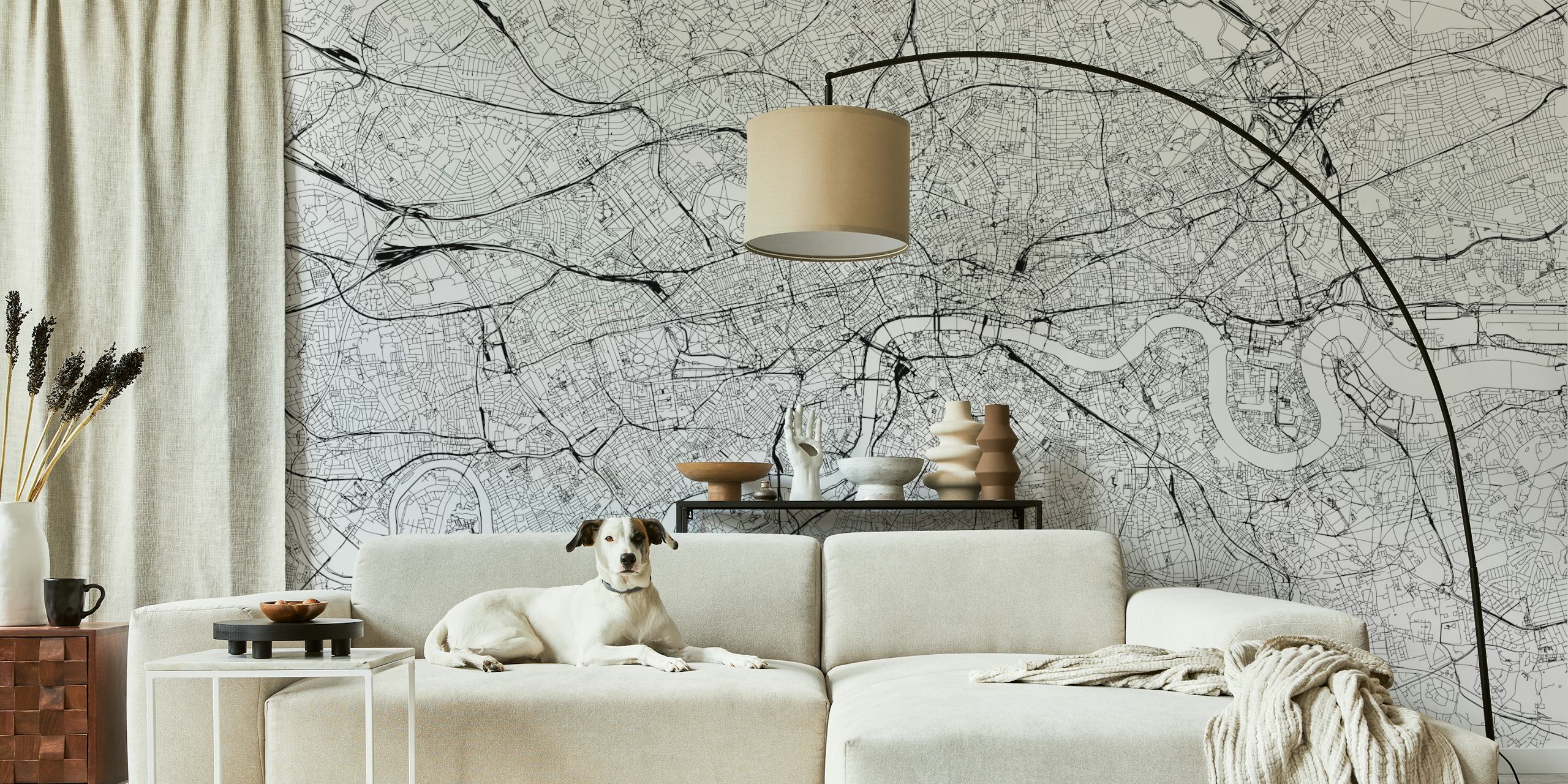 Monokrom London Map White tapet i et rum