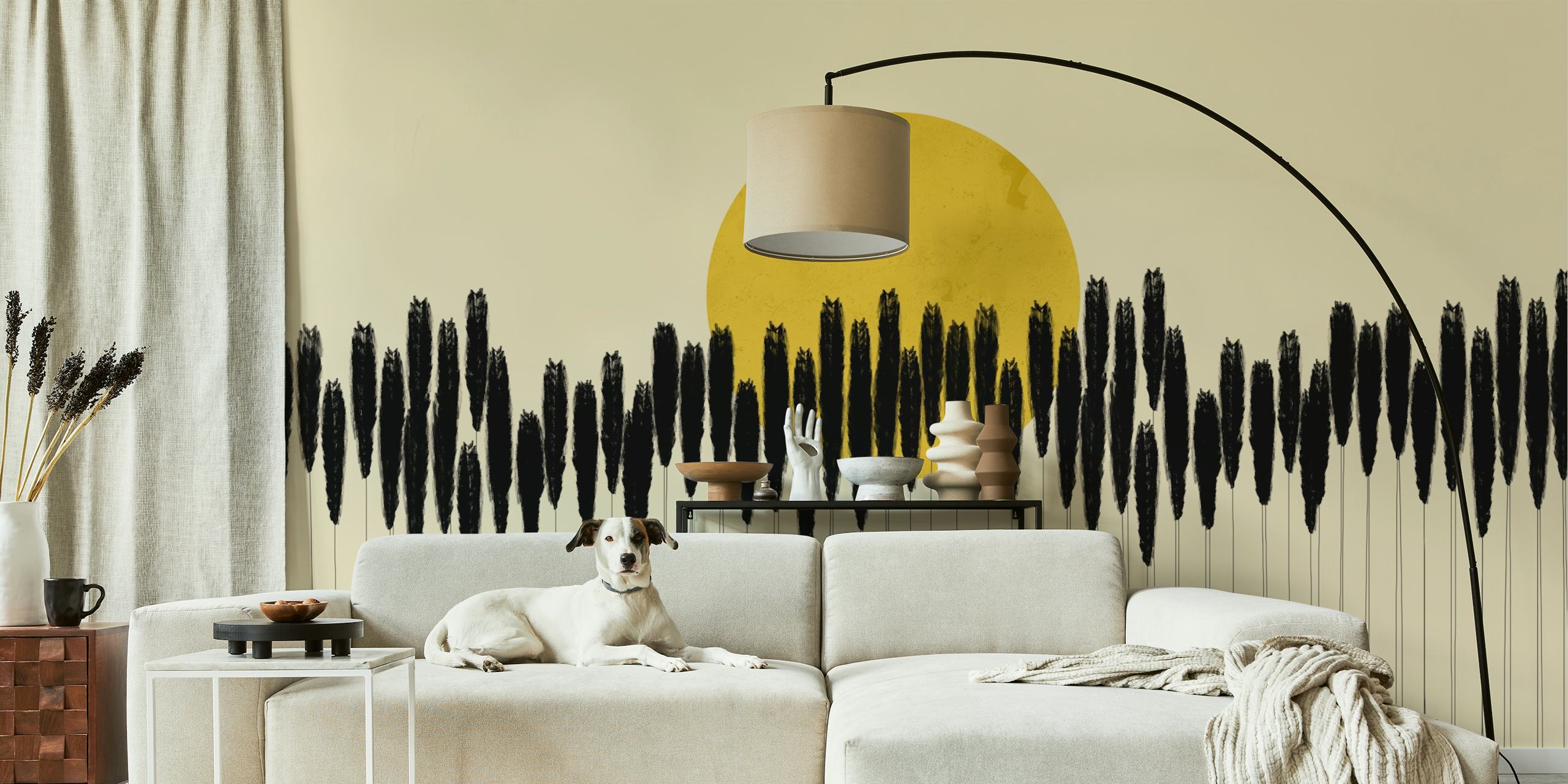 Papel pintado Minimalist Sun Scene en una habitación