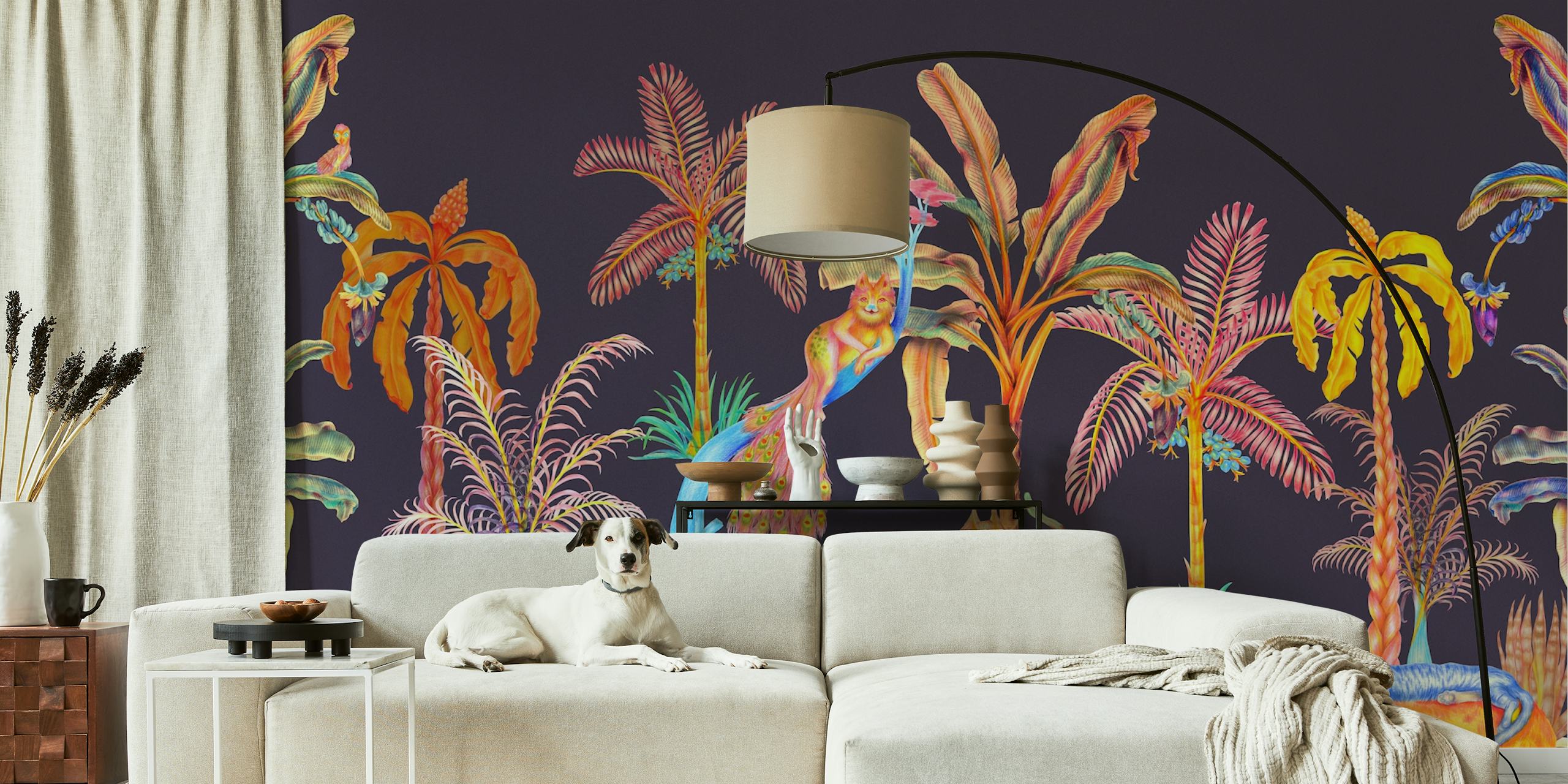 Tapeta Colorful Jungle Cats w pokoju