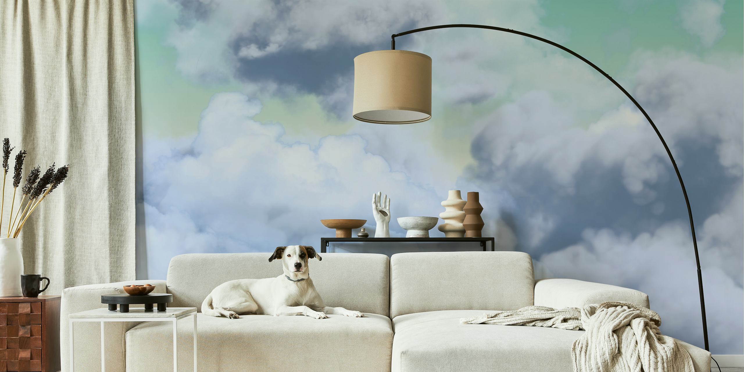 Baby blue clouds wallpaper in a room