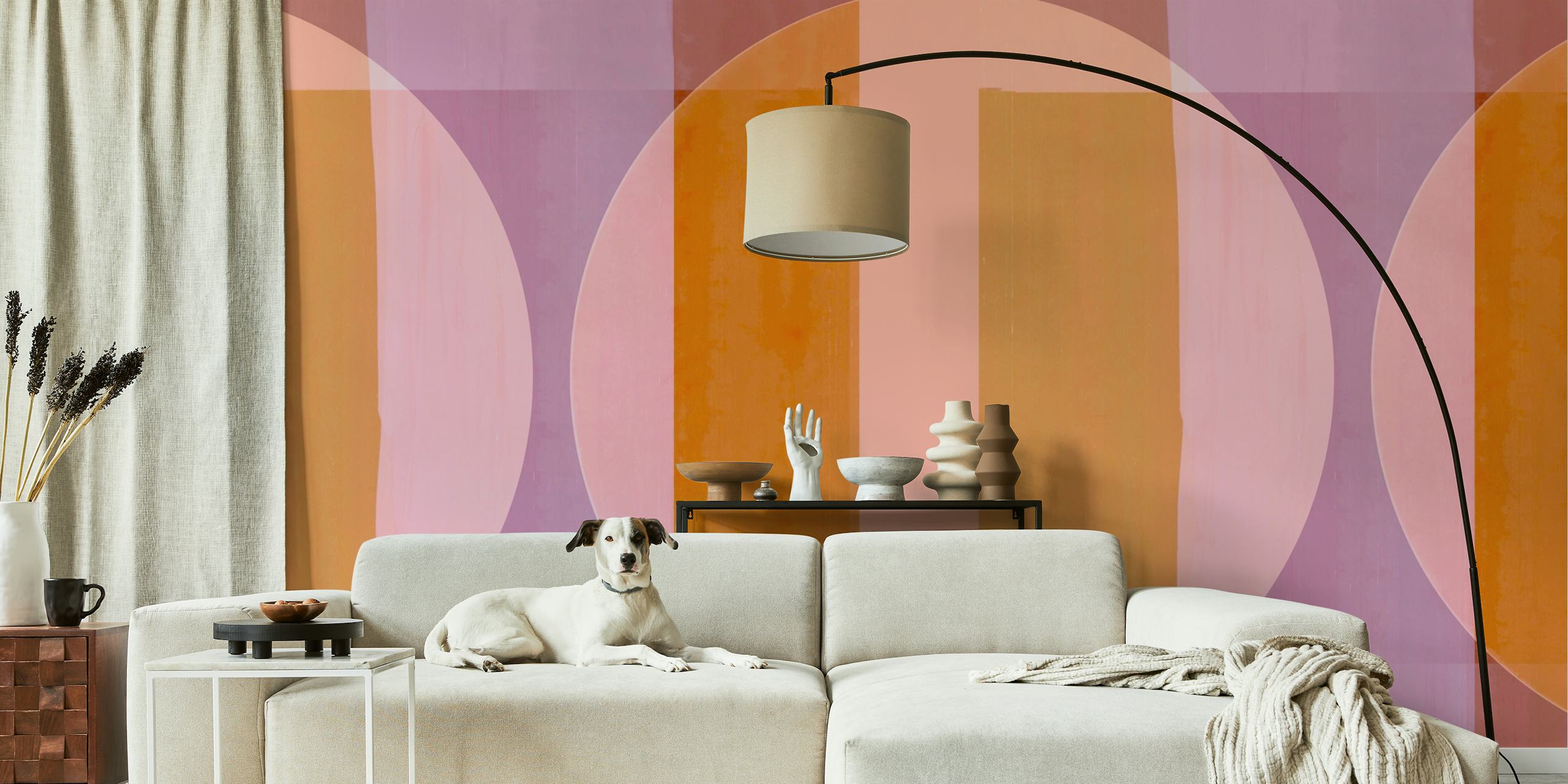 Sunset Hues Geometric Bauhaus tapetti huoneessa