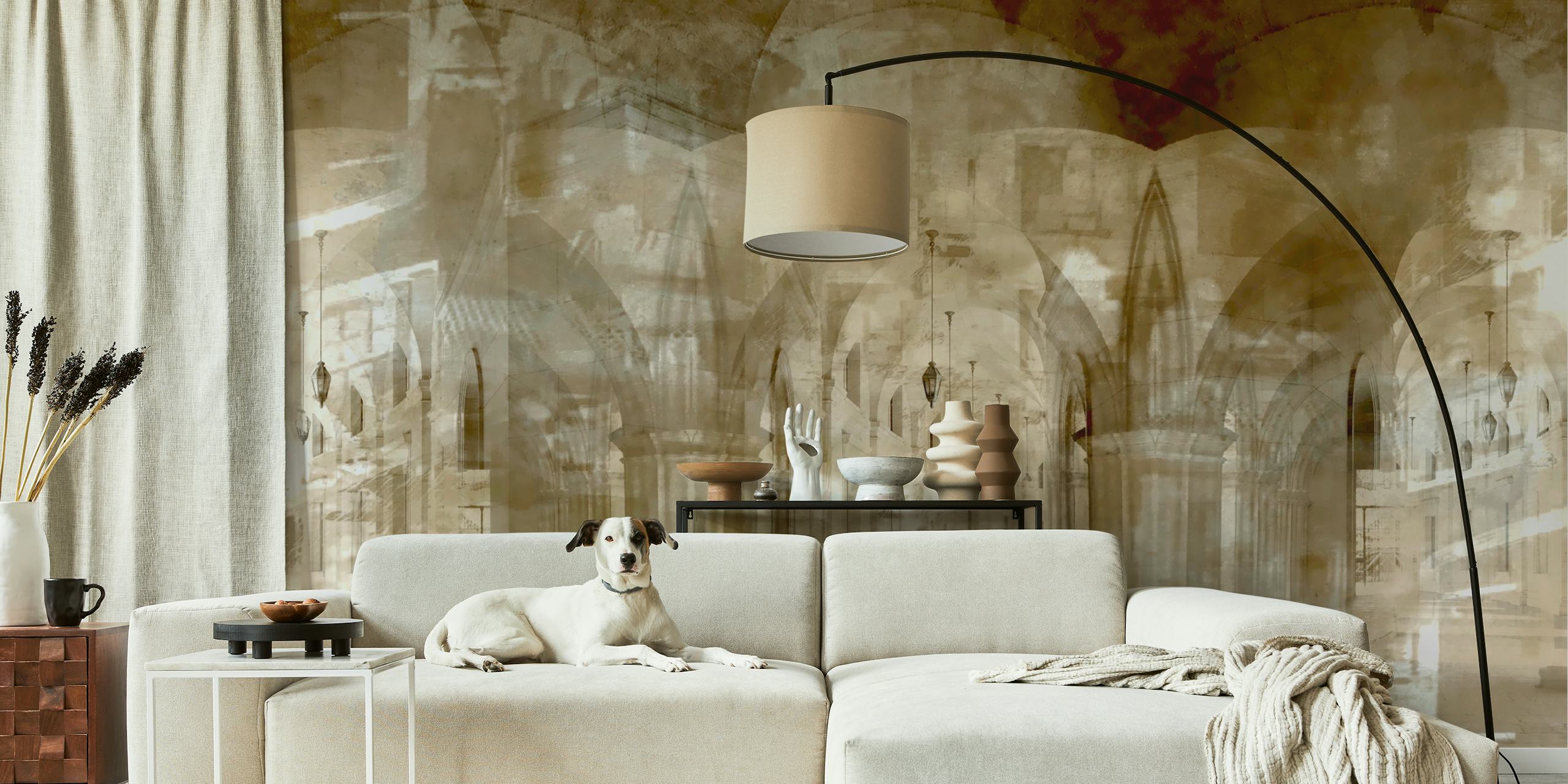 Aged Cathedral Arches wallpaper in a room