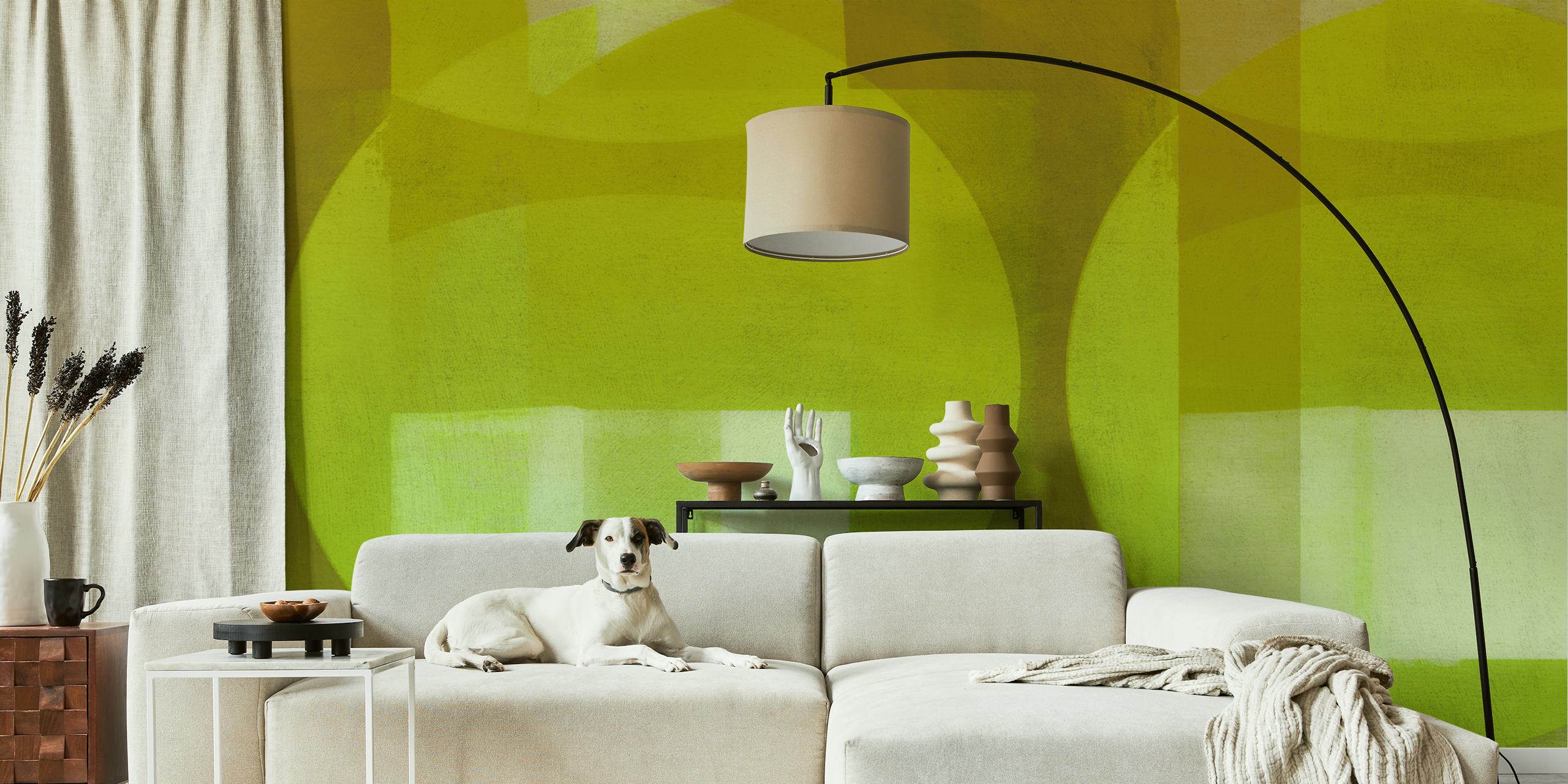 Geometric abstract shapes in varying shades of chartreuse green wallpaper