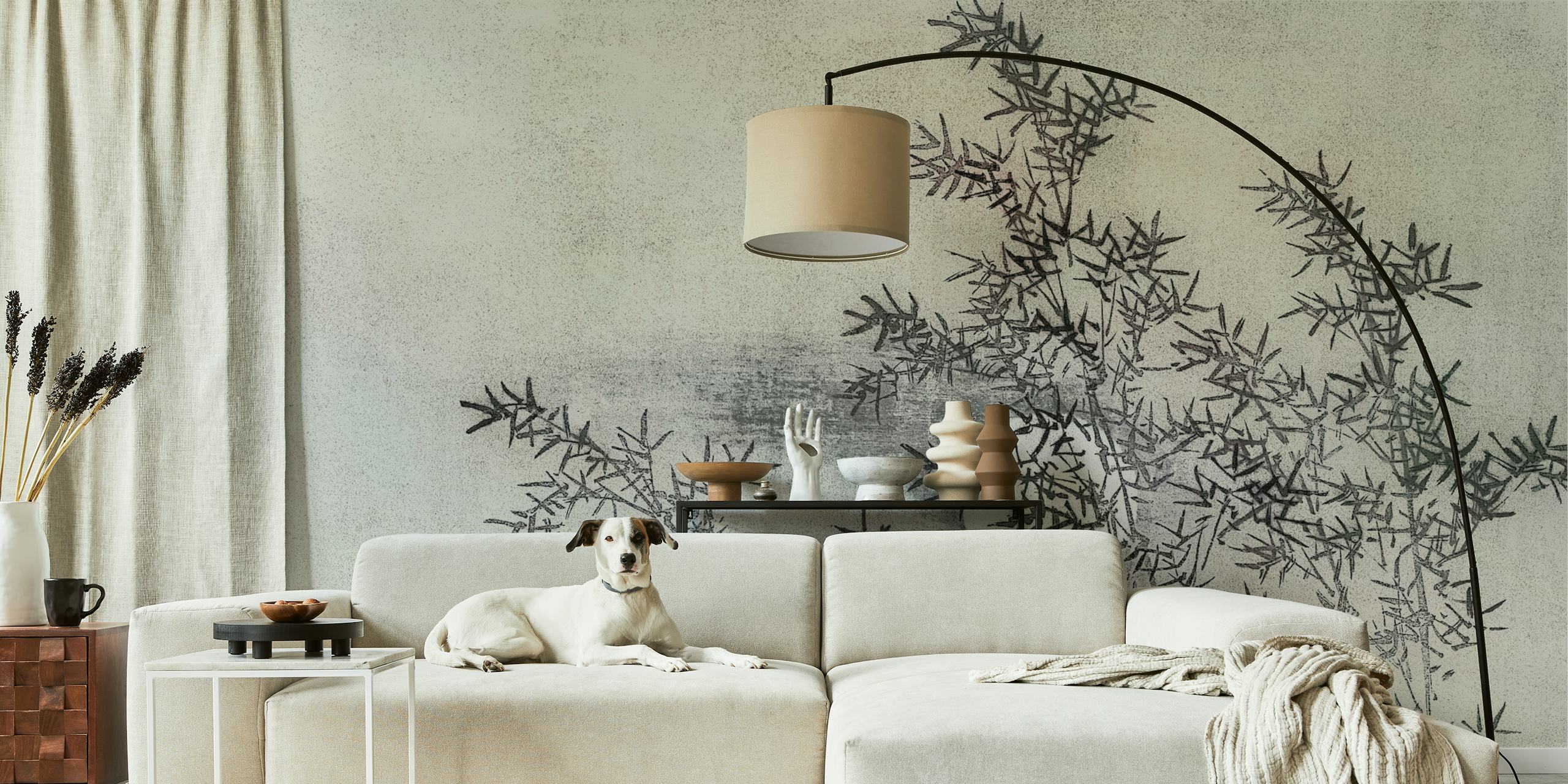 Bambous noirs et blancs avec un fond doux, mural zen wallpaper