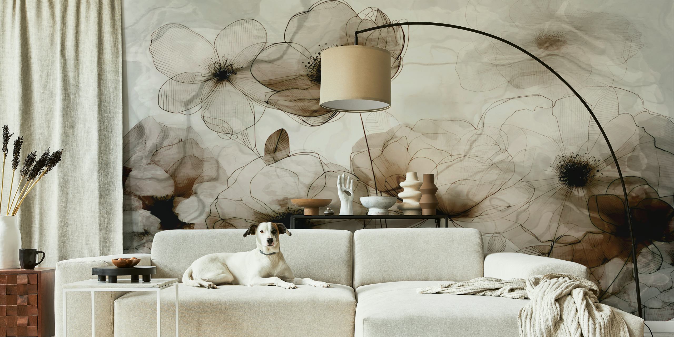 Papel tapiz Ethereal Floral Sketch en una habitación