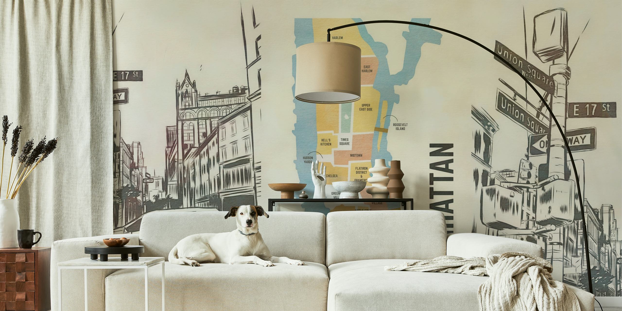 Vintage New York Map Wallpaper in a room