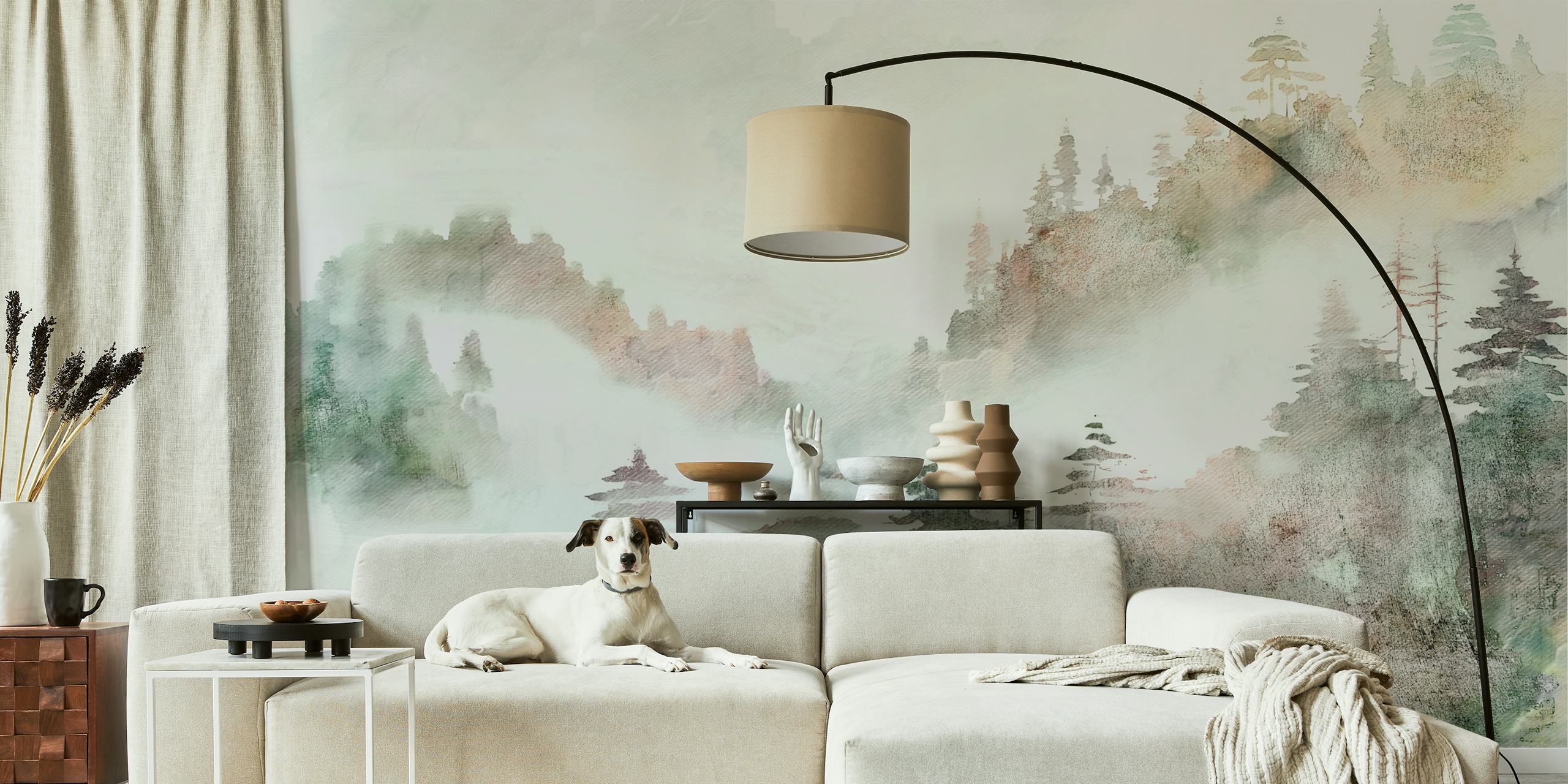 Misty Pines Art Scene wallpaper in a room