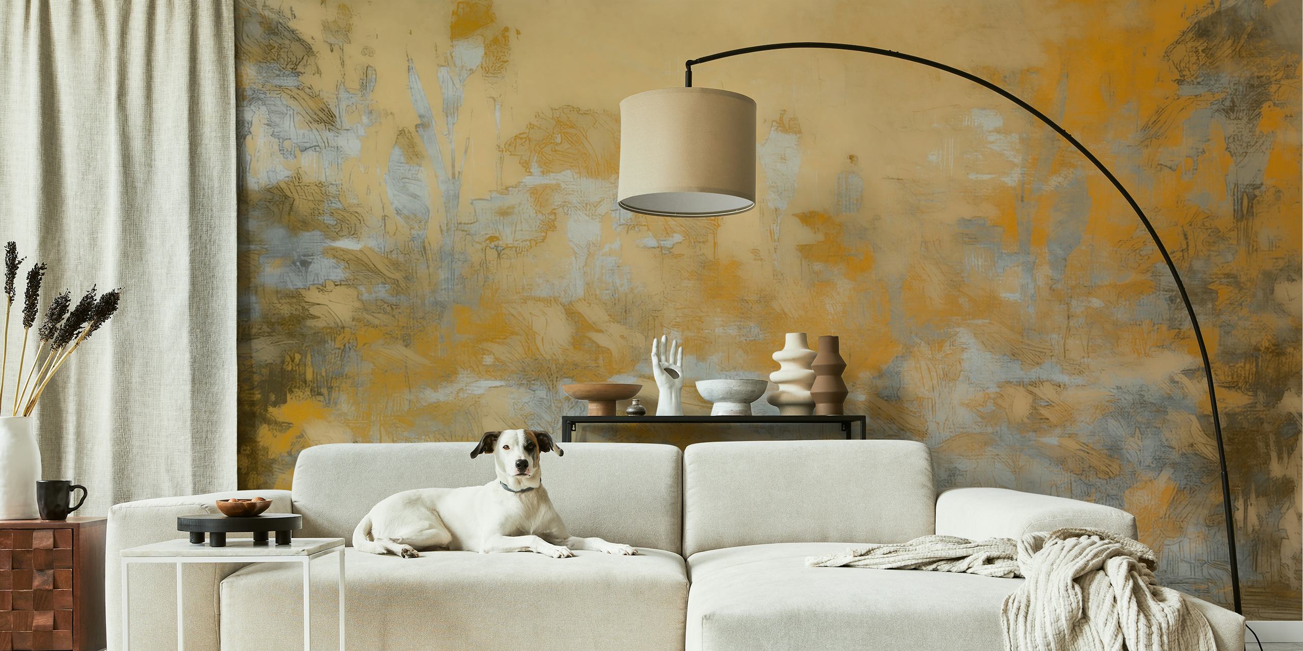 Golden Wildflower Dreamscape wallpaper in a room