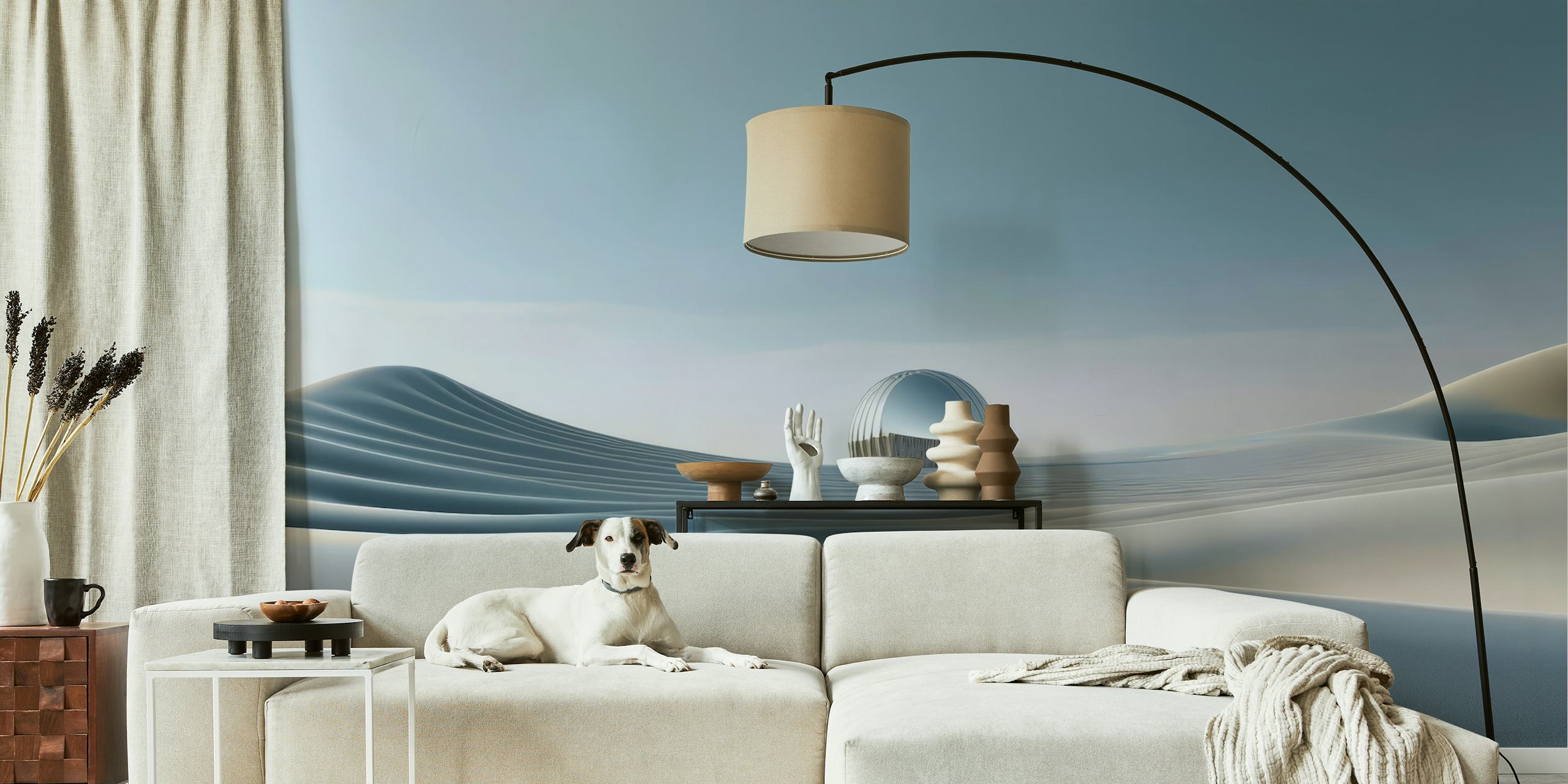 Futuristic landscape wallpaper in a room