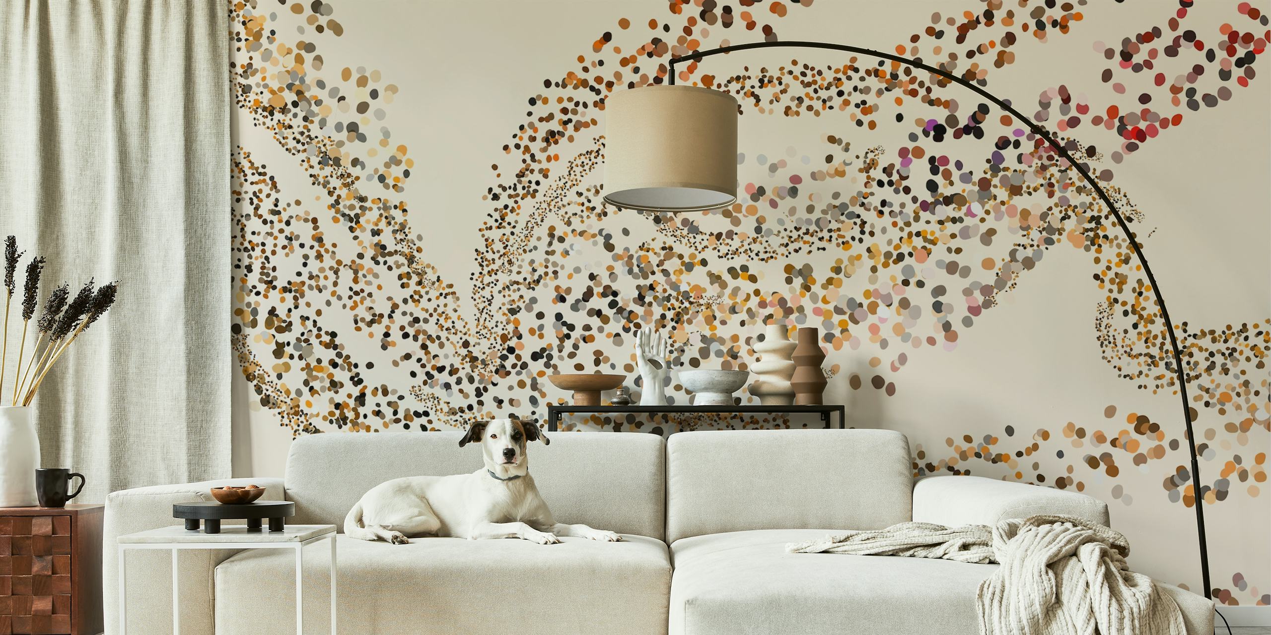 Autumn Whirl Dots Tapete in einem stilvollen Raum