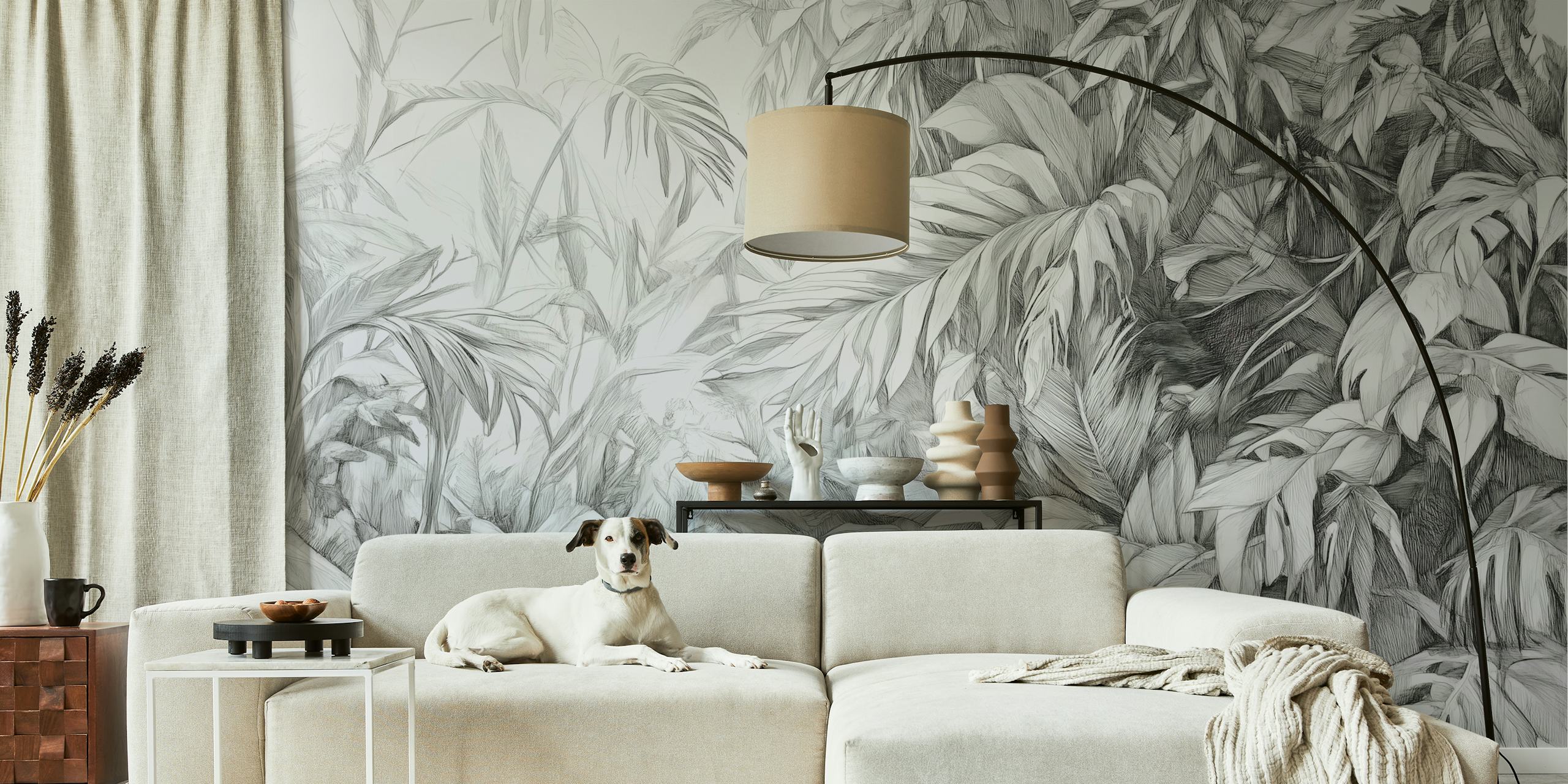 Monochrome Leafy Retreat Tapete in einem Raum