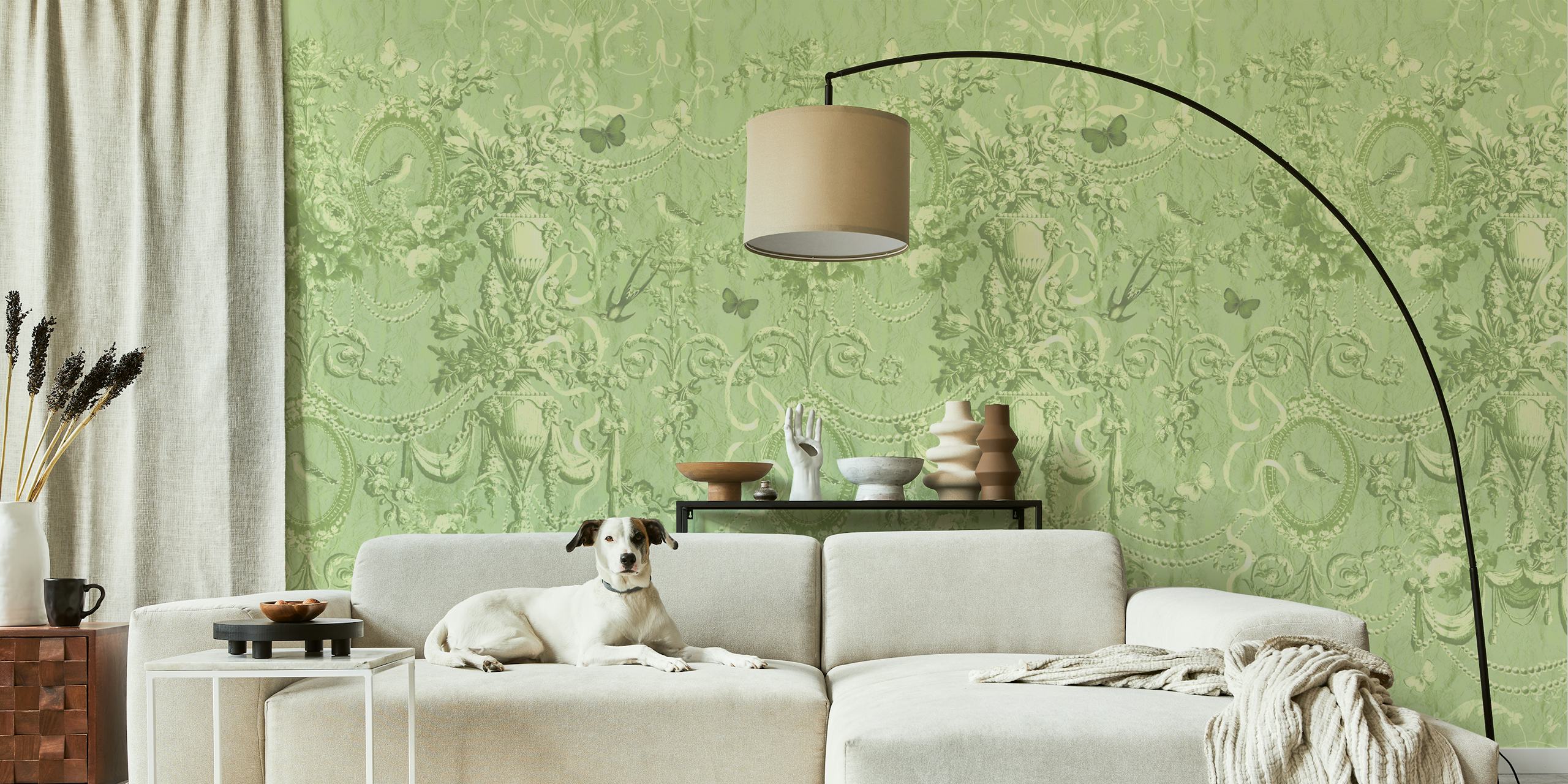 Pistachio Verdant Classic Art wallpaper in a room