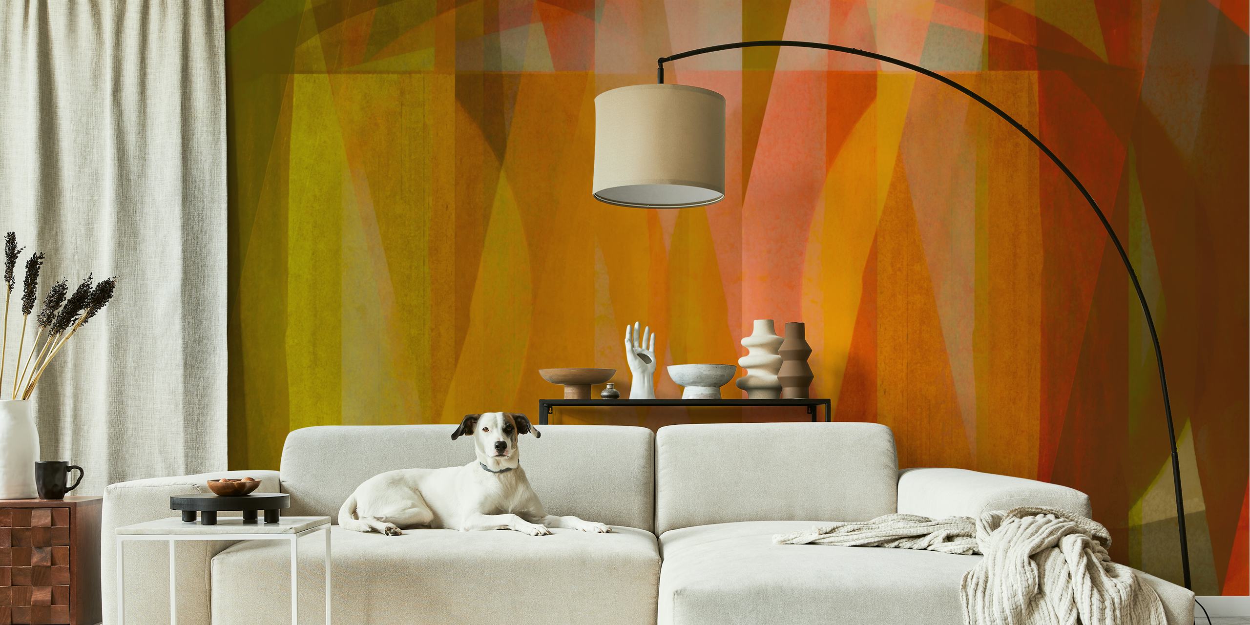 Papel tapiz Layered Pastel Bauhaus Mosaic en una habitación