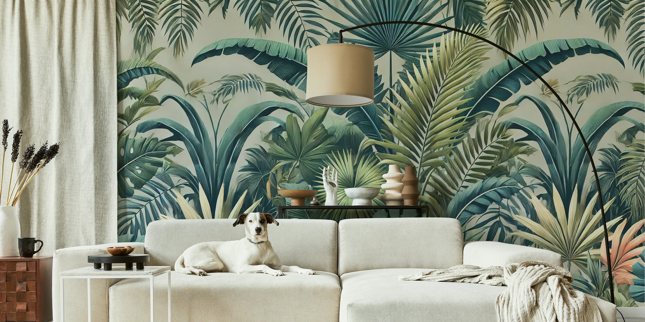 Frodig tropisk tapetdesign i et rum