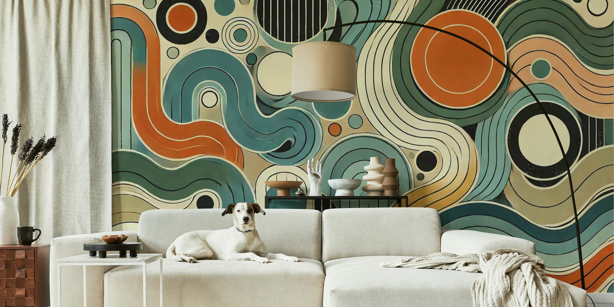 Mid-Century Motion tapetdesign i ett rum