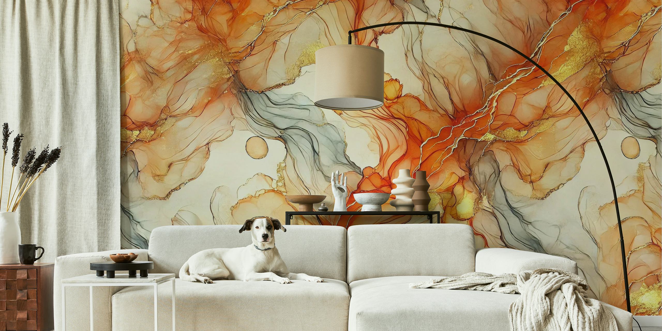 Papier peint Sunset Ember Alcohol Ink dans une pièce