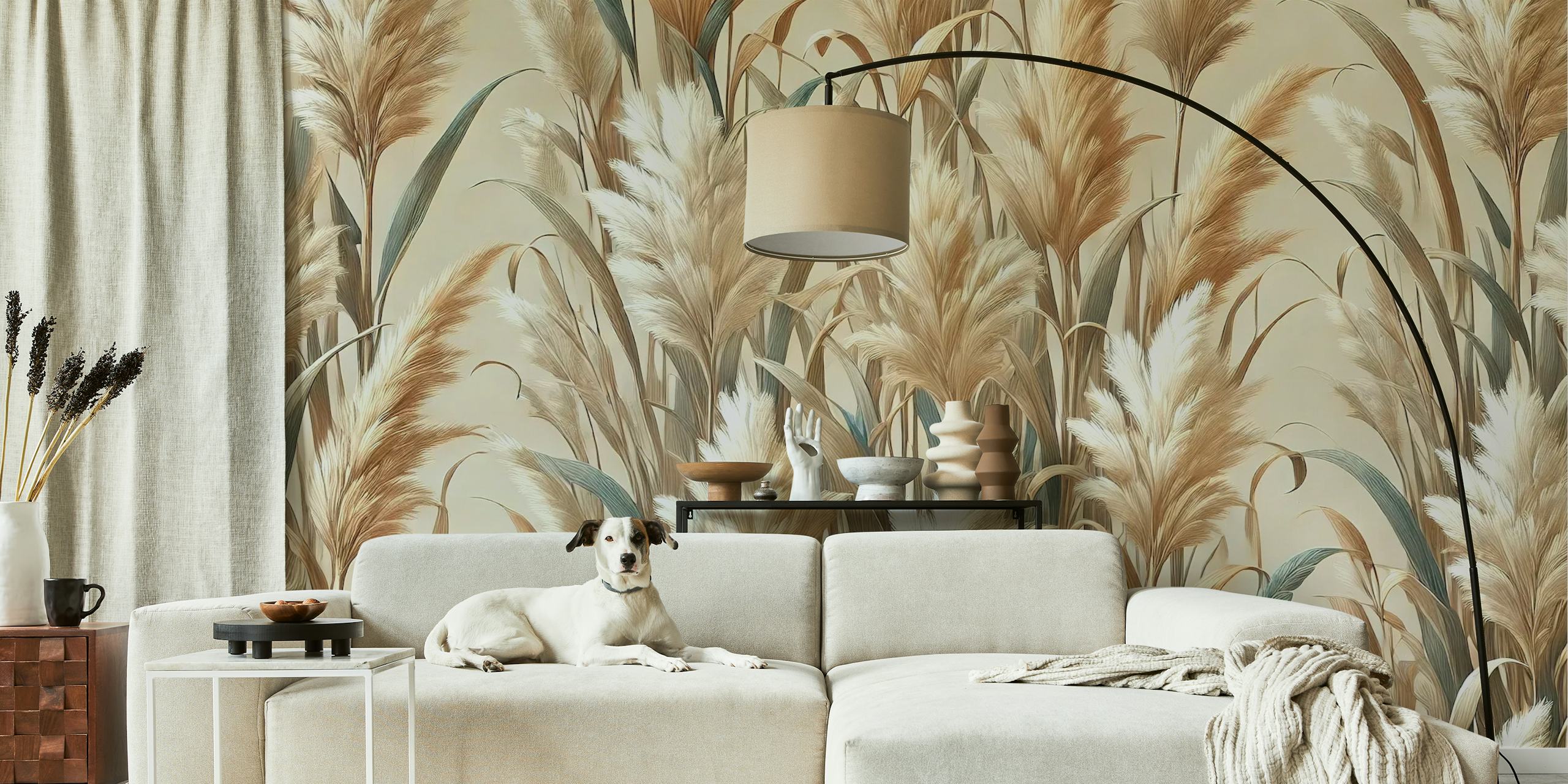 Papel pintado Golden Pampas Field en una habitación