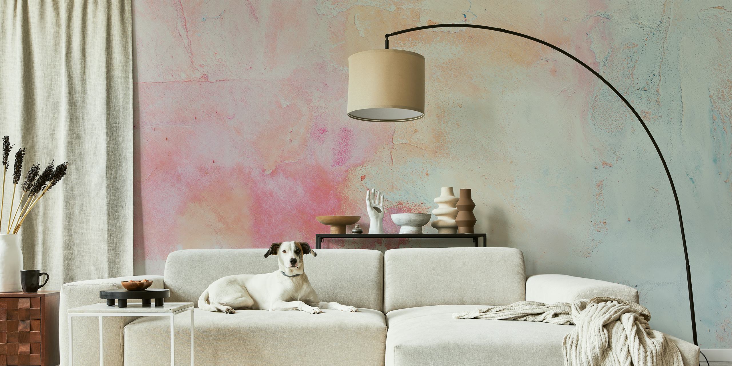 Pastel abstract design with pink and blue hues wallpaper