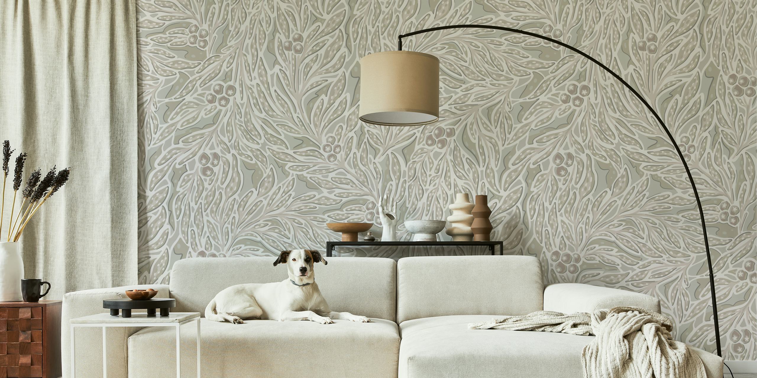 Projekt tapety Abstract palm leaves and fruit cream