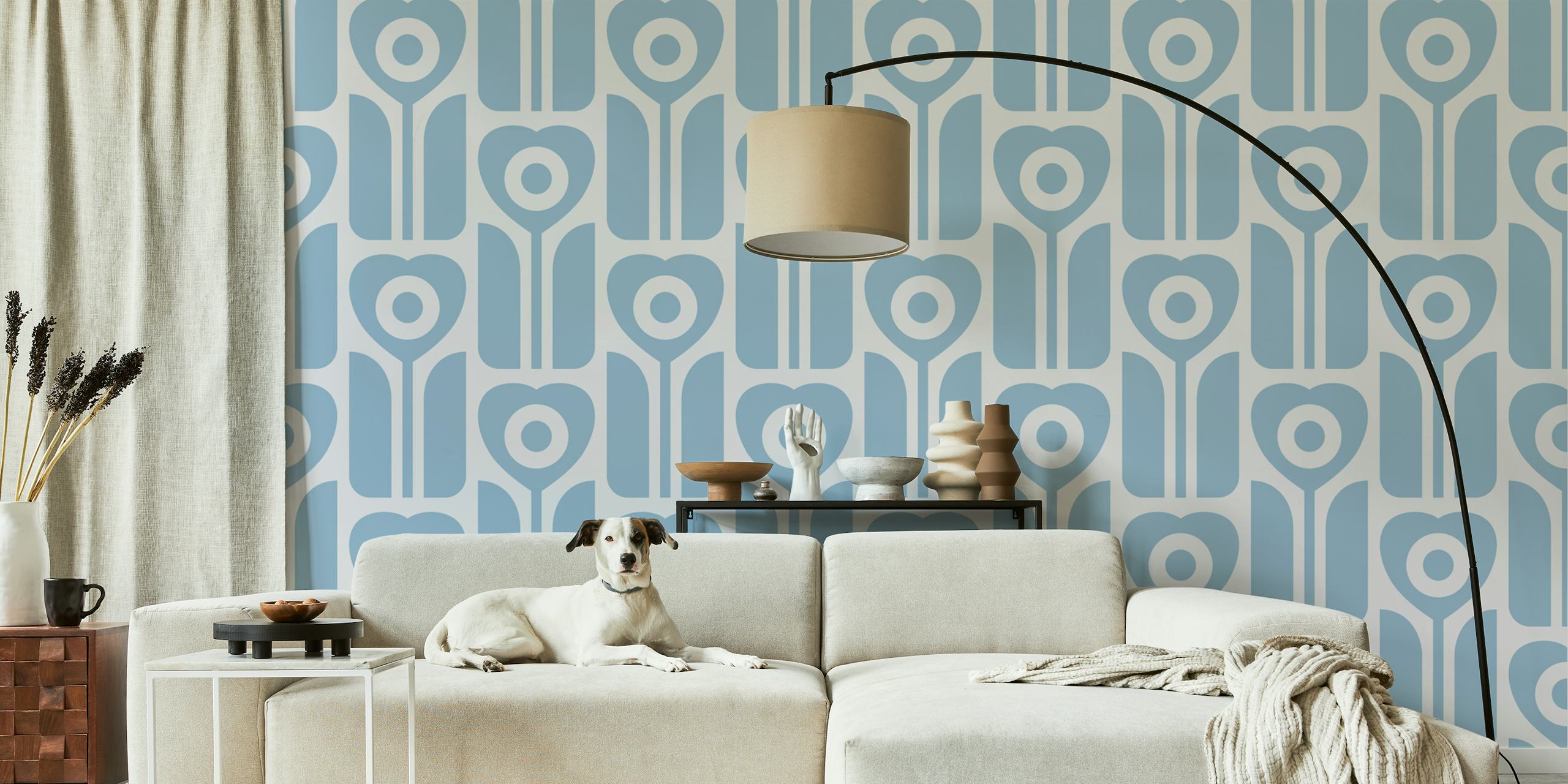 Retro geometric tulip flowers tapet i lyseblå