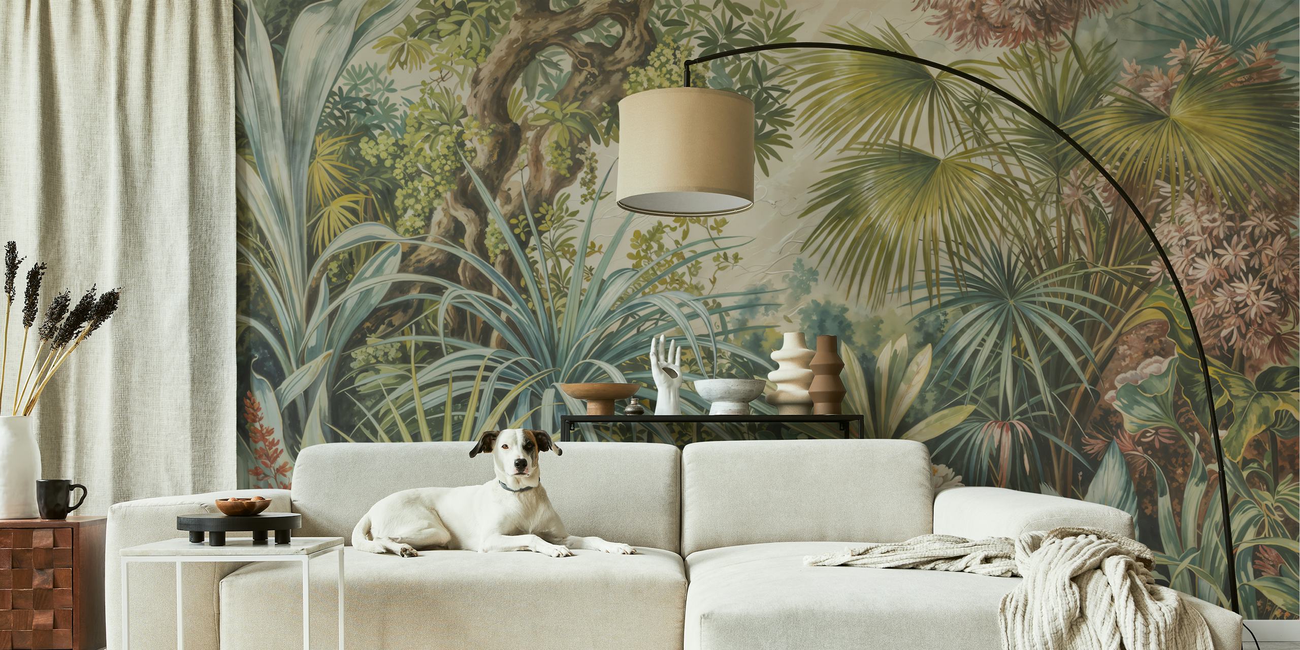 Vintage Tropical Forest-tapetti huoneessa