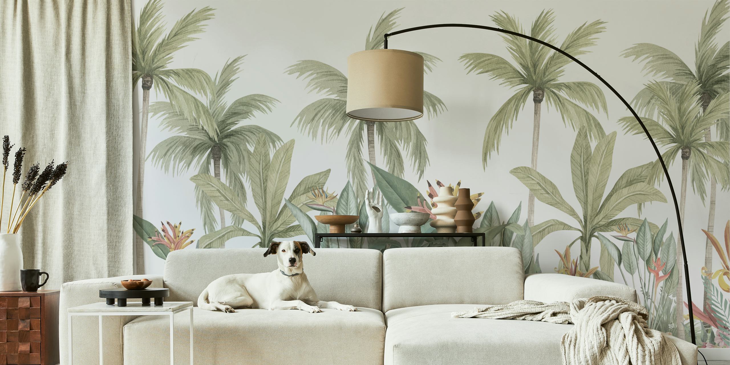 Lush green leaves wallpaper design in a room
