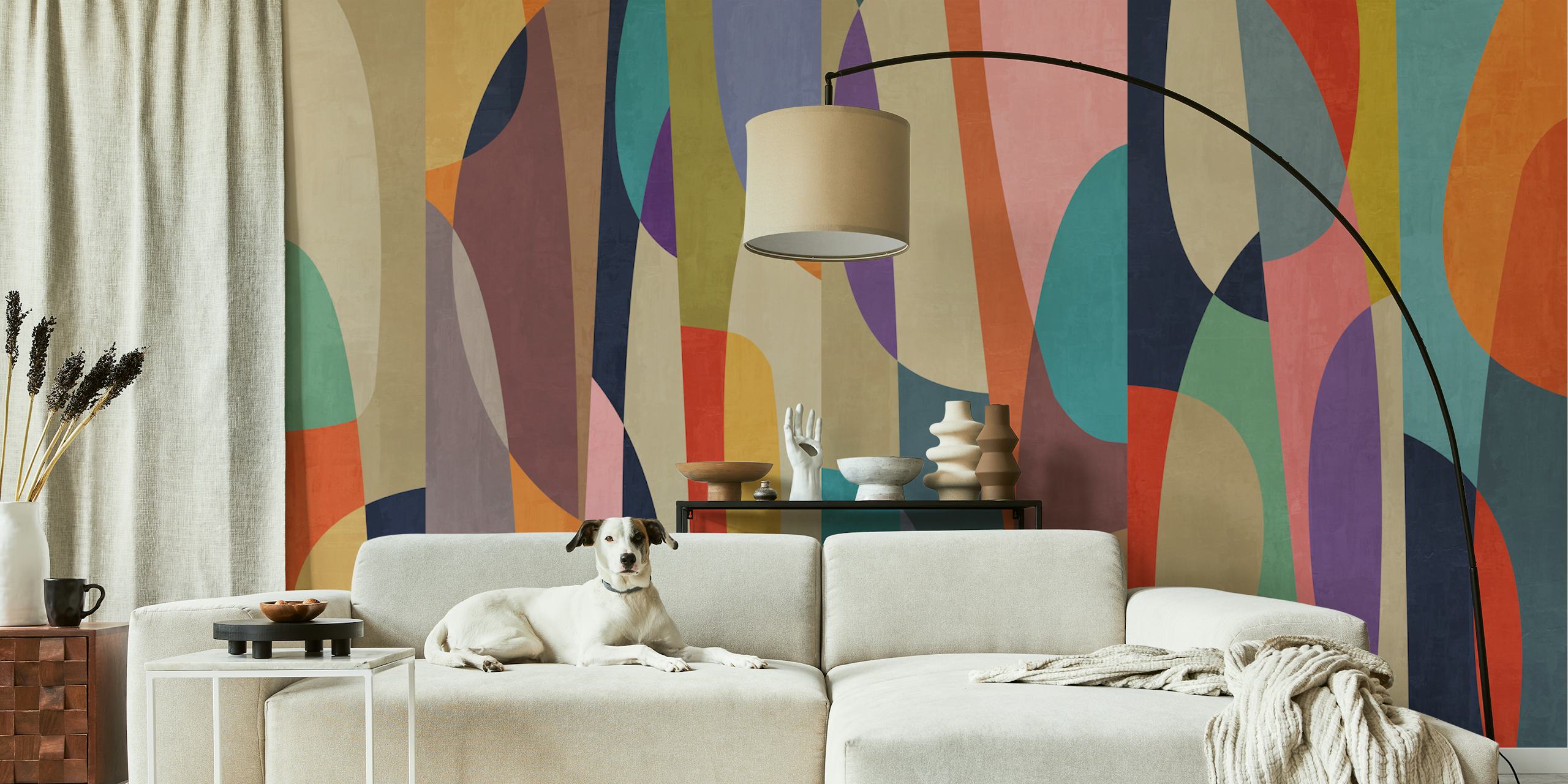 Multicolor Geometric Forms-behang in een kamer