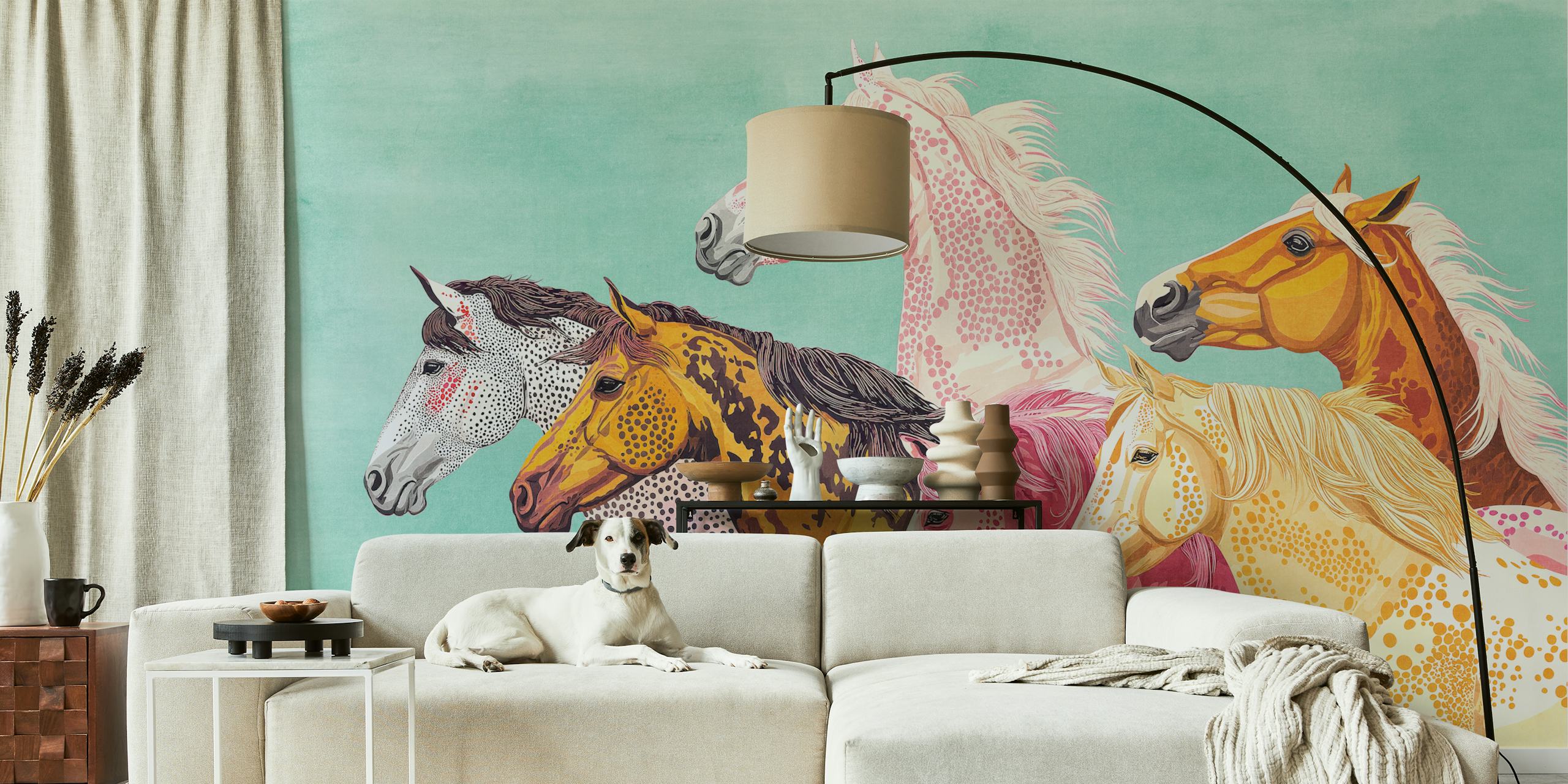 Bold Teal Horse Art tapeta v místnosti