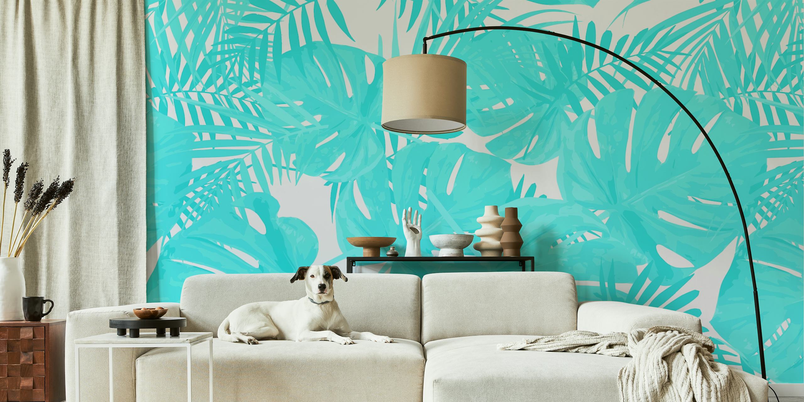 Papel de parede Bright Turquoise Monstera em um quarto
