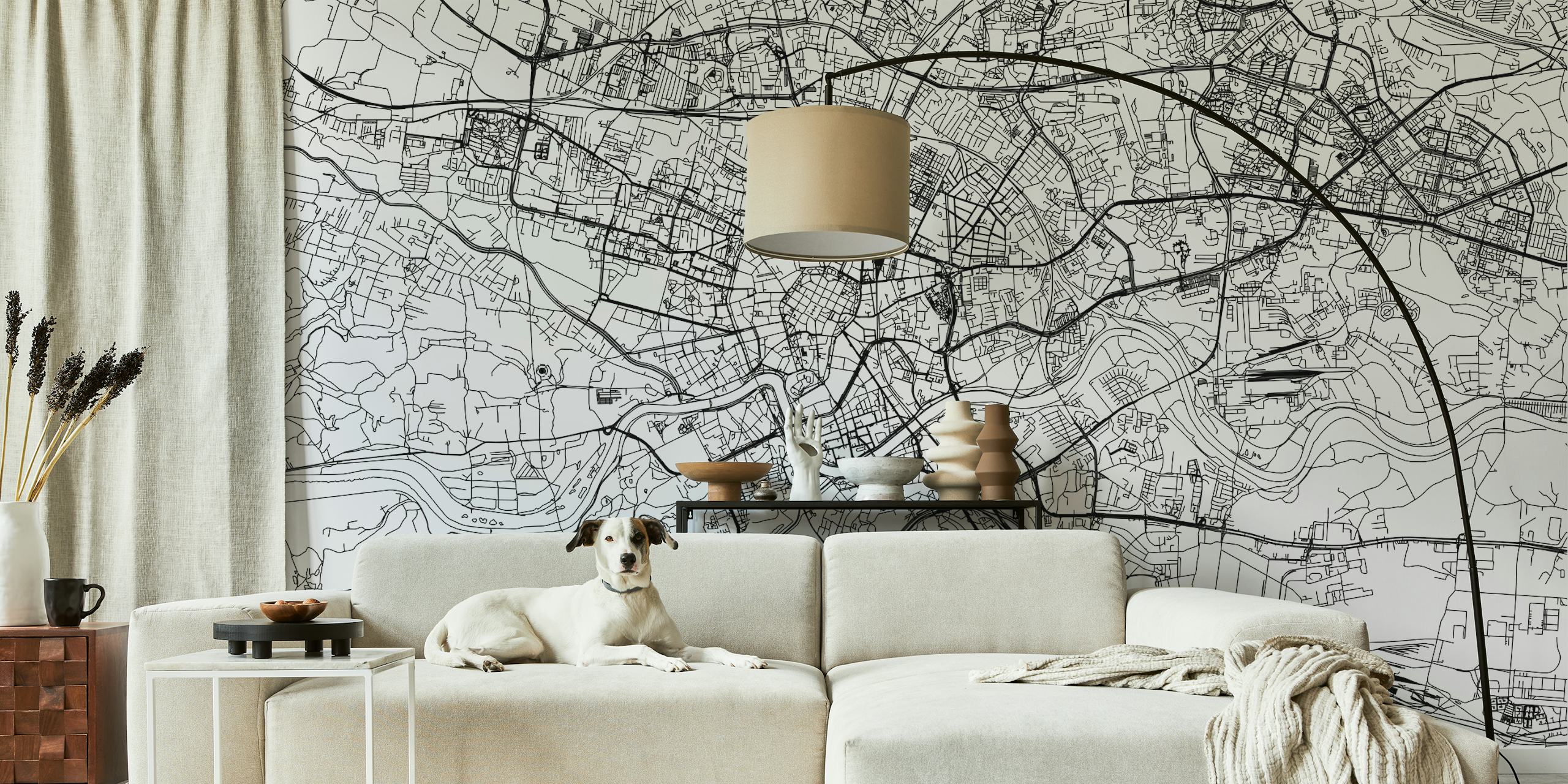 Krakow city map in black and white wallpaper