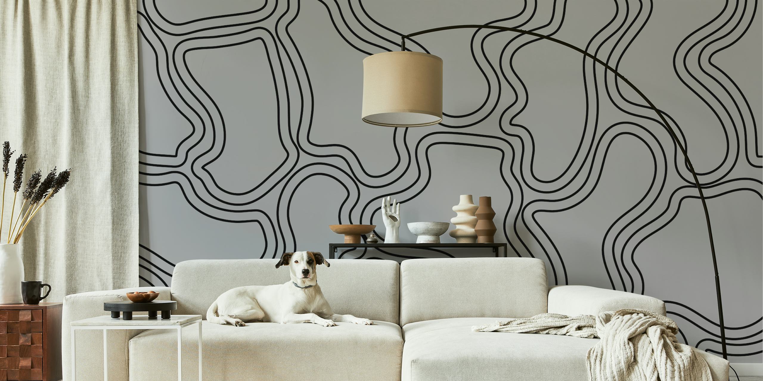 Geometric grey patterns with black lines wallpaper