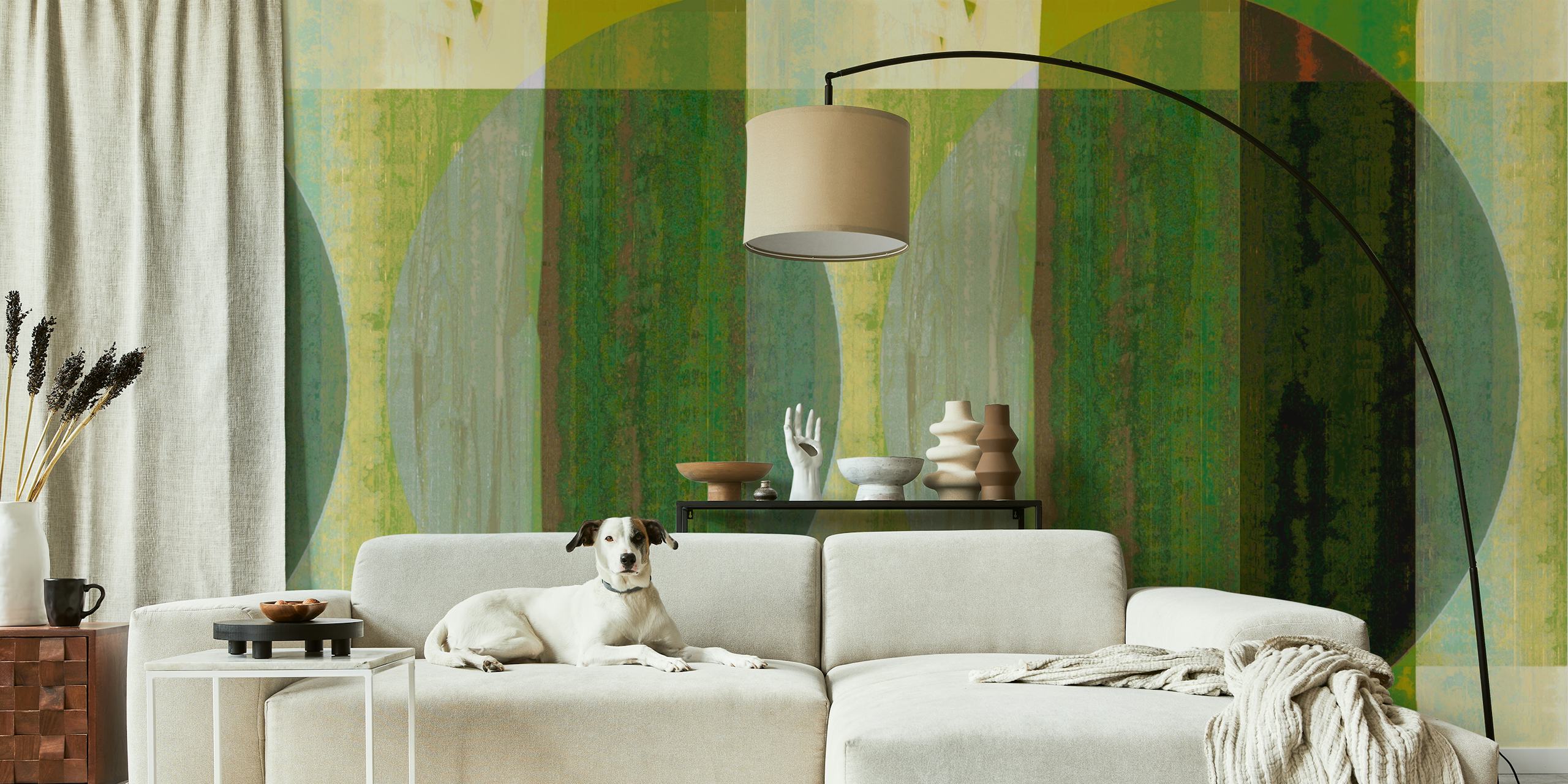 Carta da parati Mid Century Bauhaus Green in una stanza