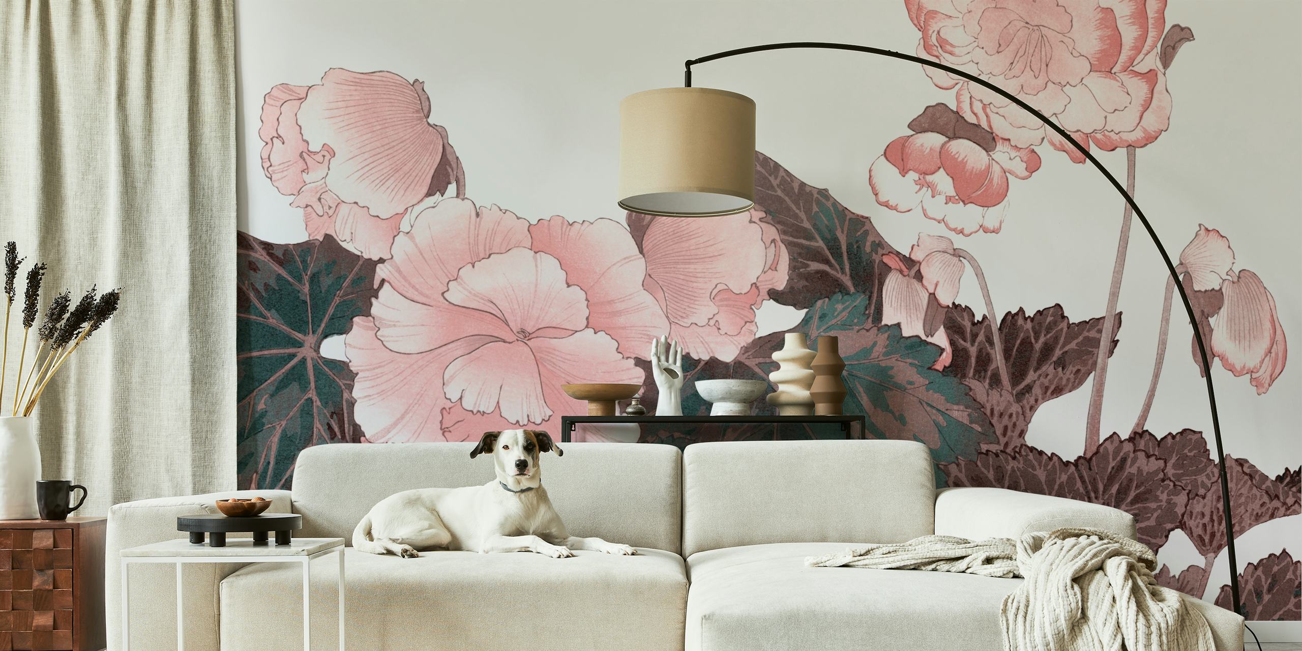 Papel de parede Scandinavian Retro Floral em um quarto