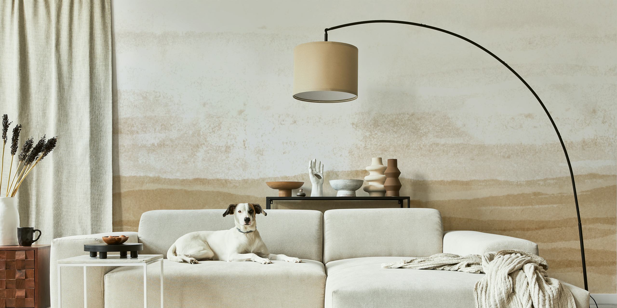 Soft beige watercolor landscape wallpaper mural