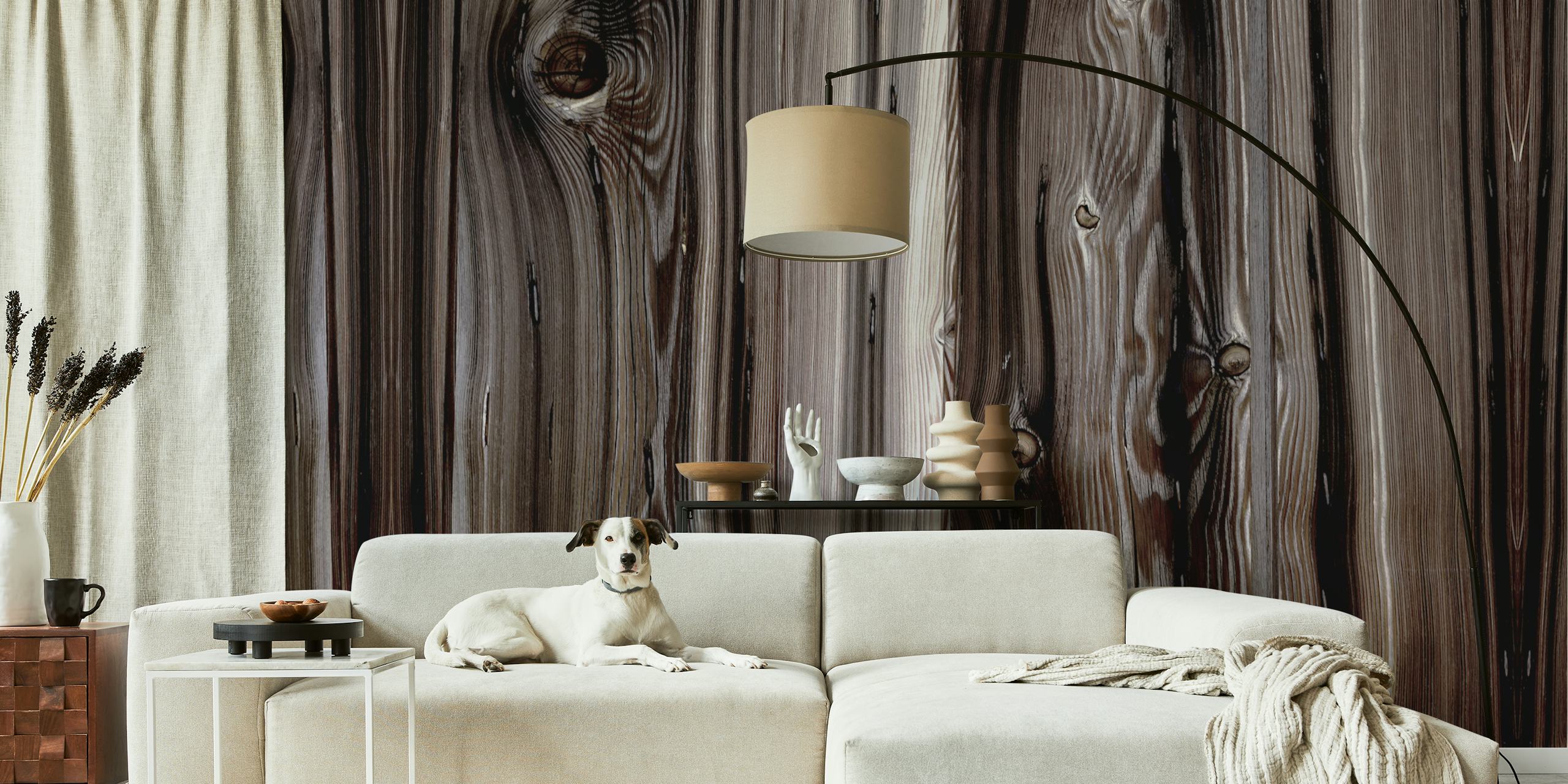 Krupni plan teksture zidnog murala Wooden Nordic Design s detaljnim izgledom drvene daske