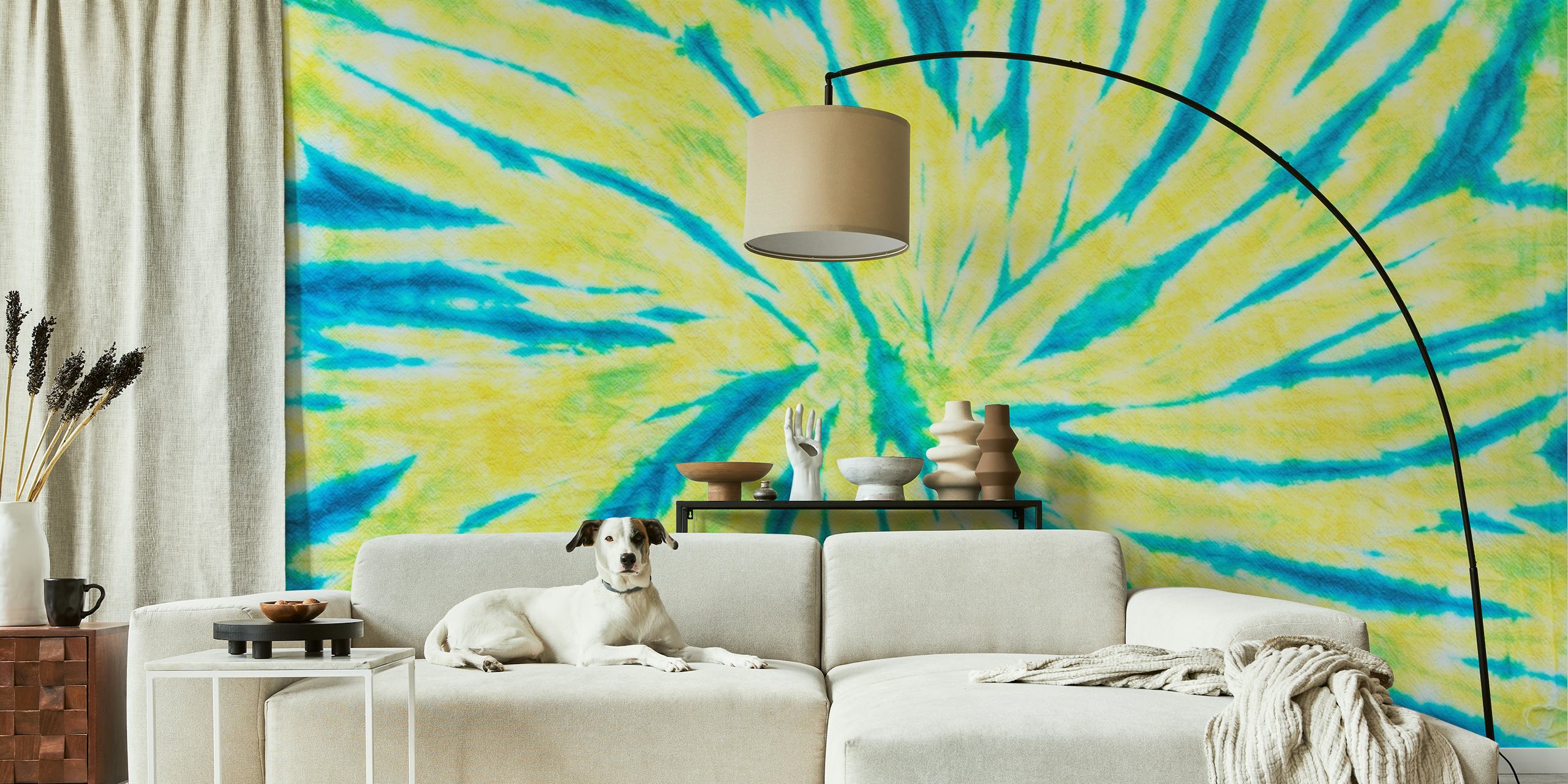 Tie dye wallpaper featuring yellow and blue spiral patterns