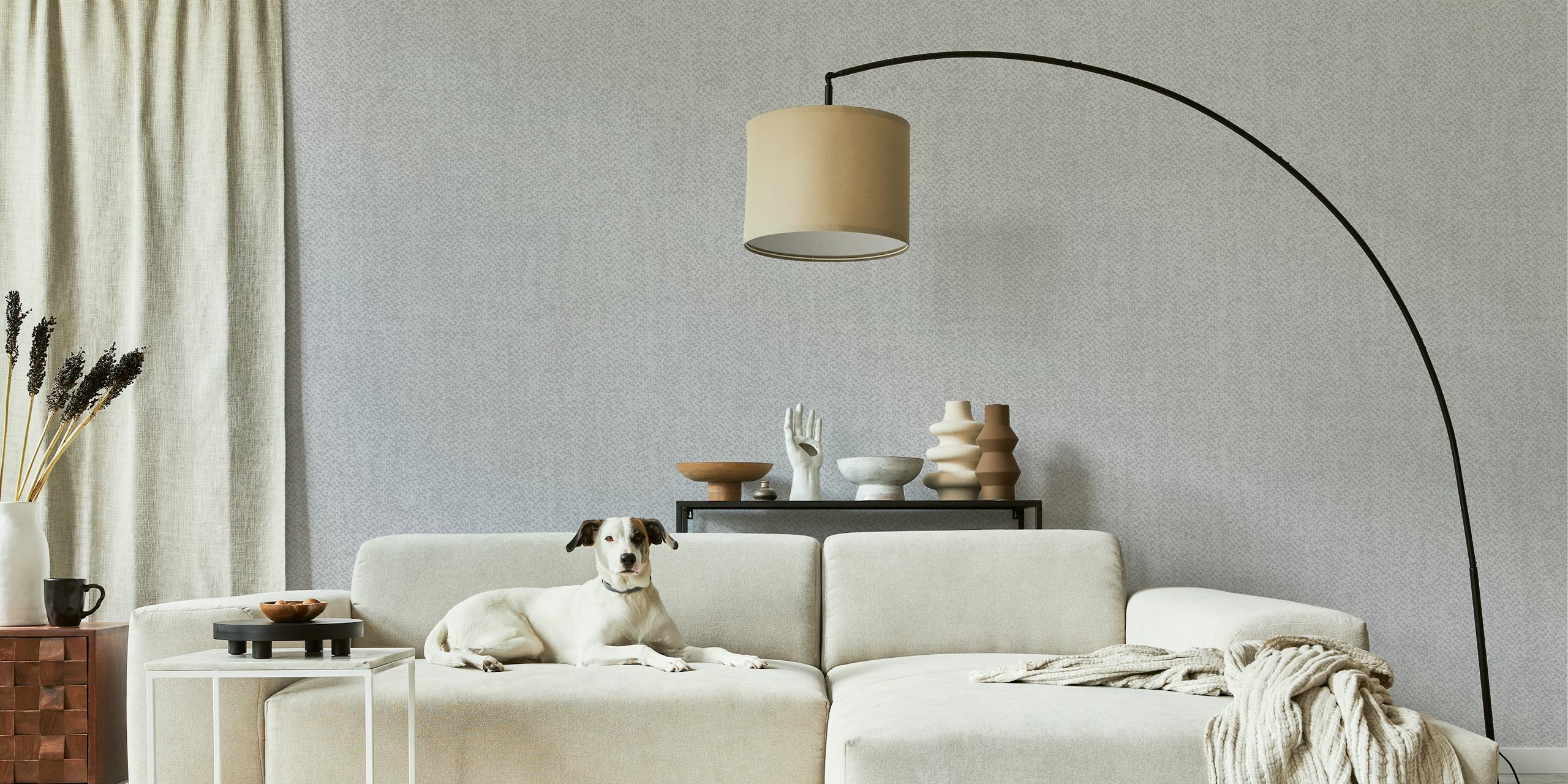 Grey textured fabric wallpaper with a soft, muted pattern
