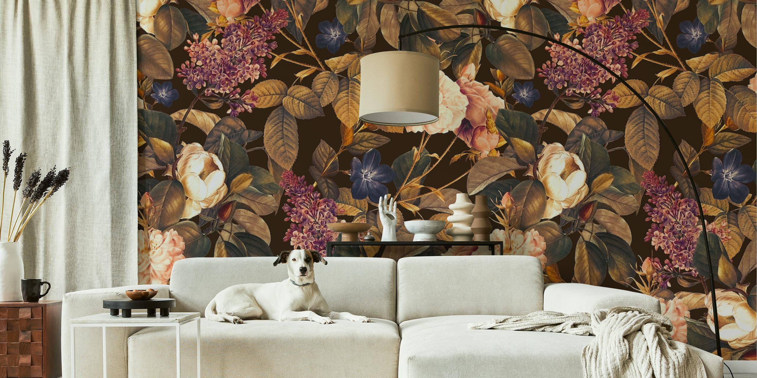 Garden of Eden III - Night floral wallpaper in a room