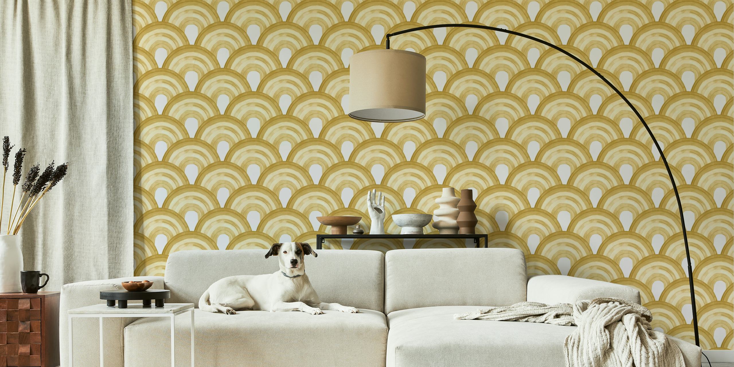 Gold watercolor rainbow pattern wallpaper