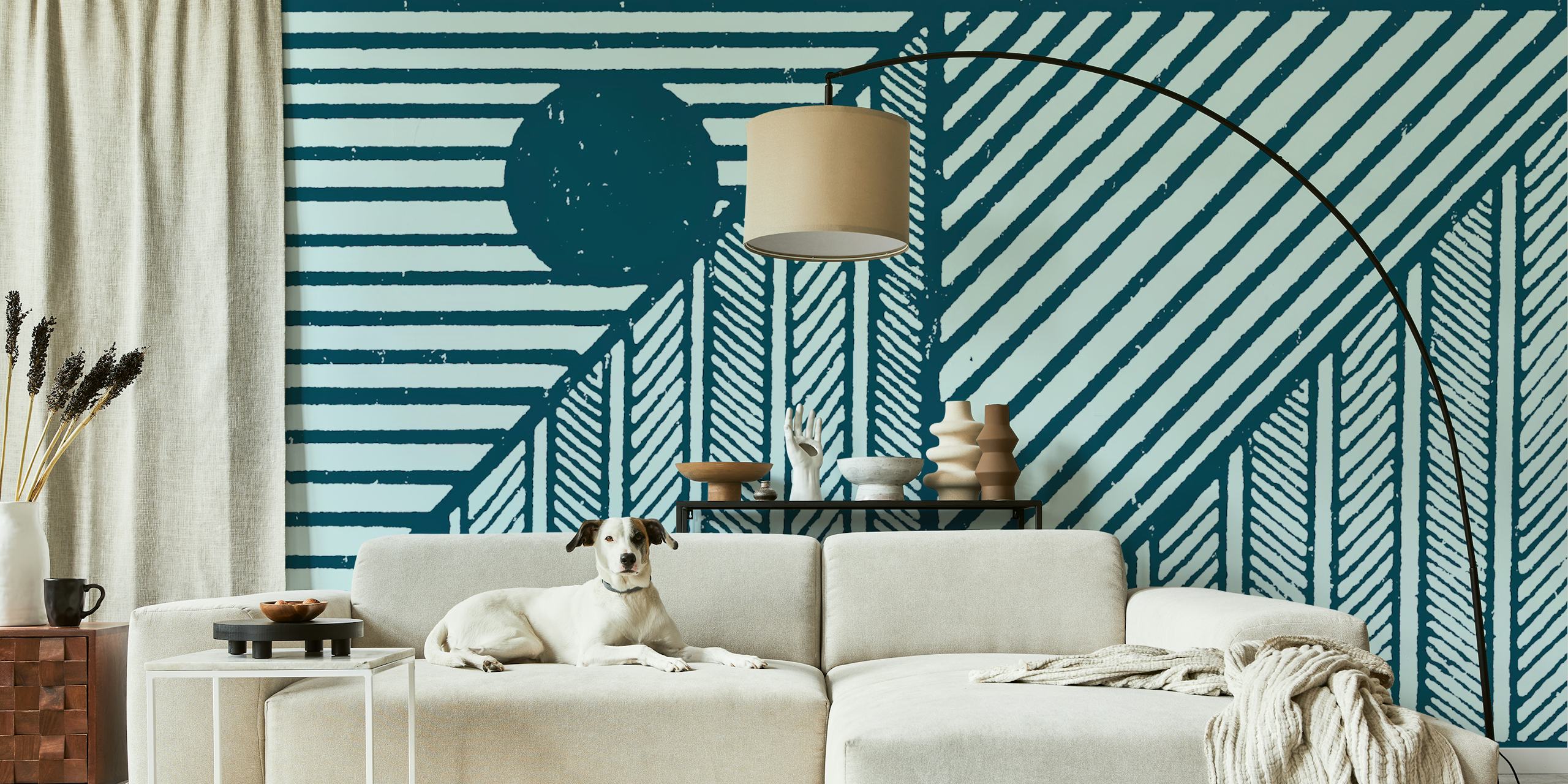 Teal modernist wallpaper in a room