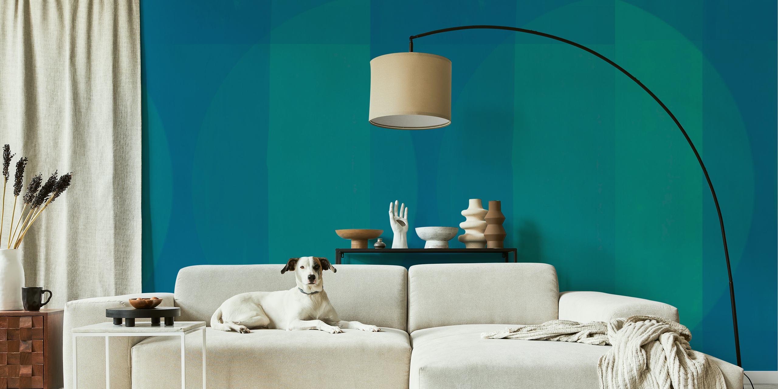 Mid Century Bauhaus Cyan Teal wall mural with geometric shapes