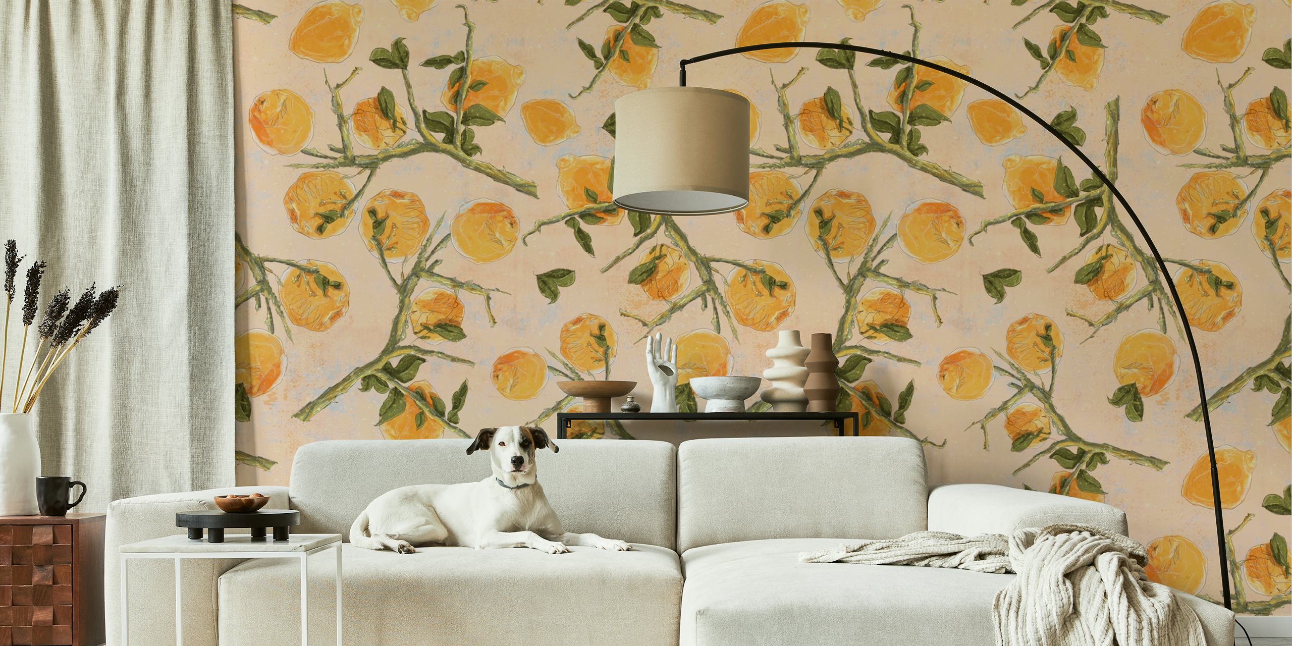 Lemon pattern wallpaper in a room